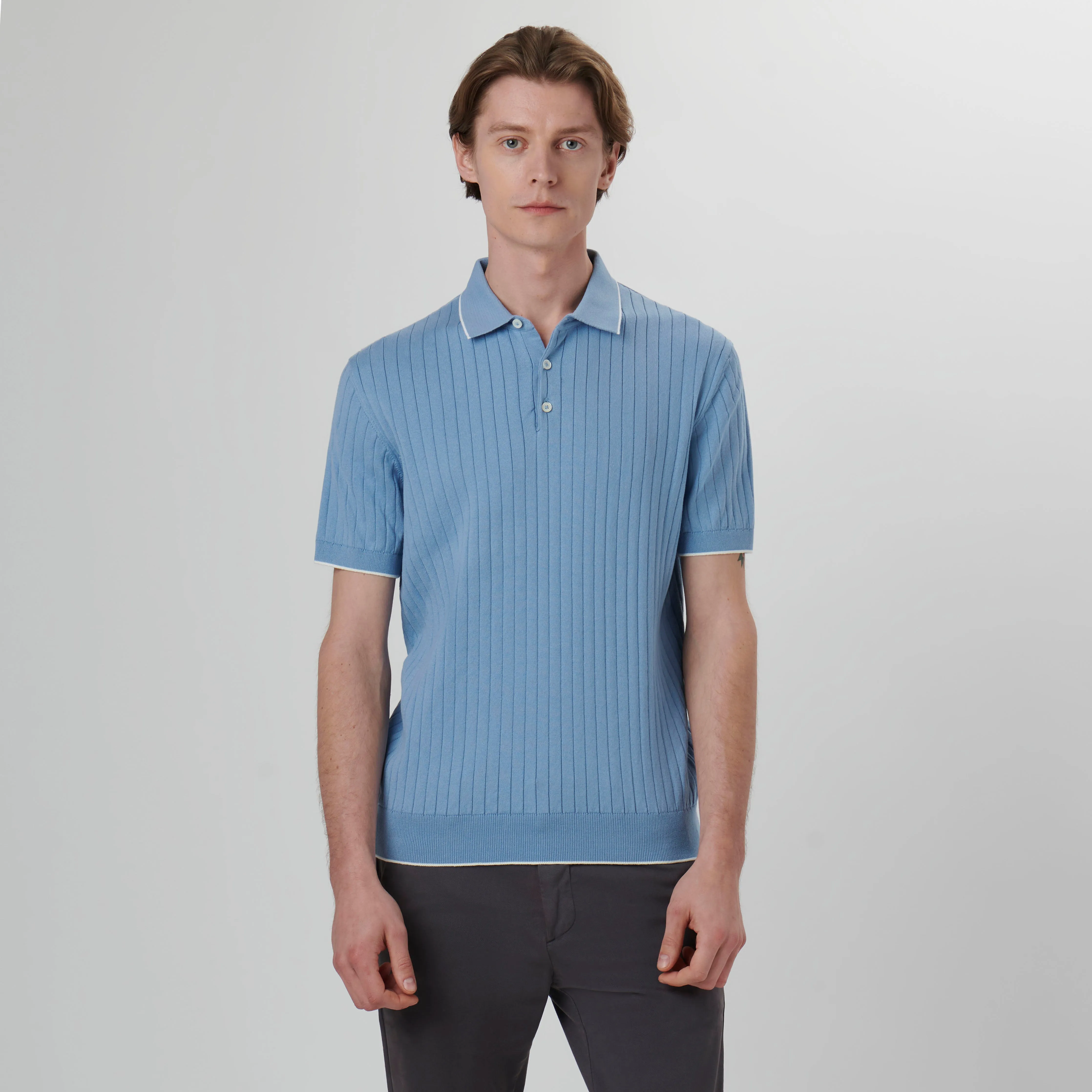 Stripe Stitch Three Button Polo Sweater sold by Bugatchi product image thumbnail 2