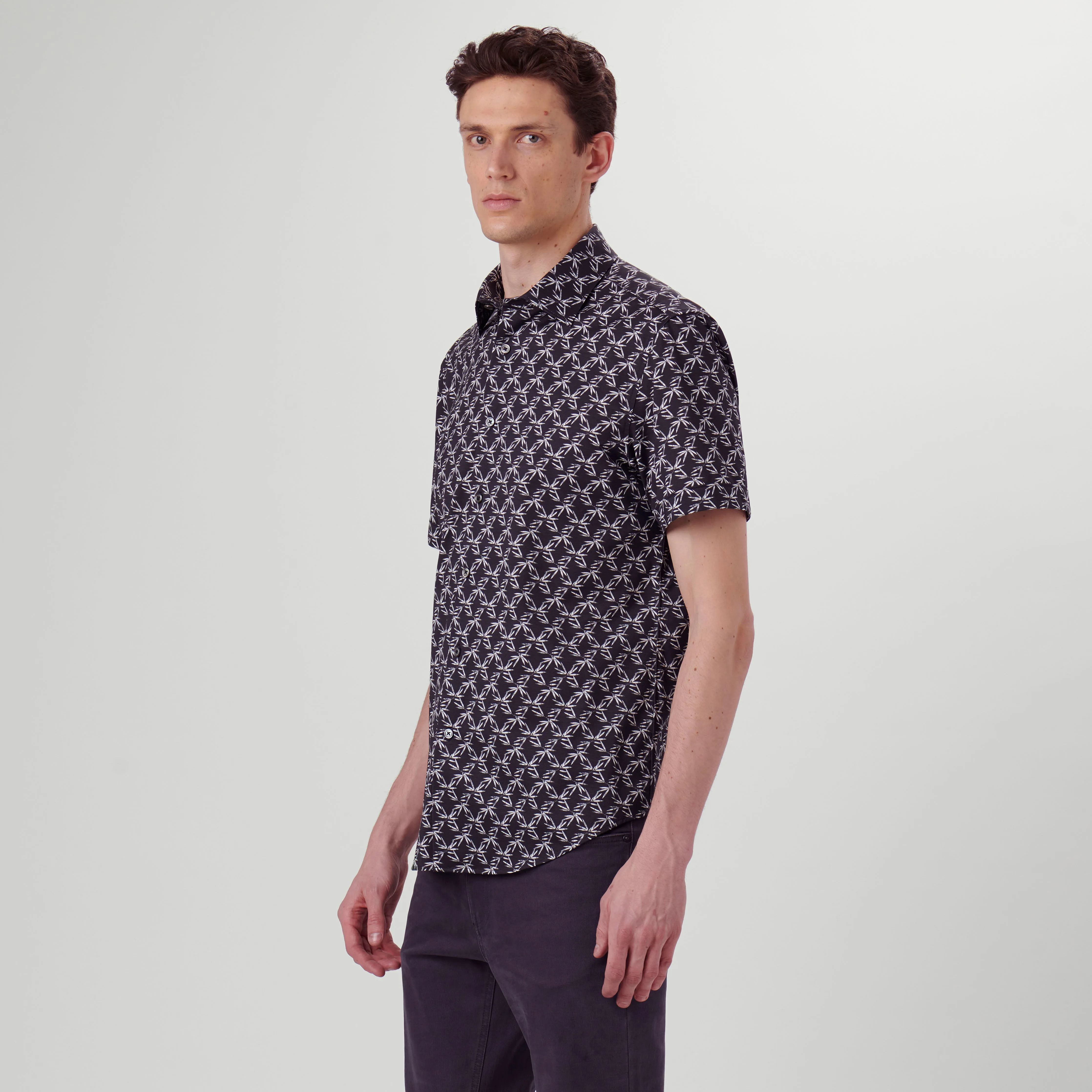 Miles Leaf Print OoohCotton Short Sleeve Shirt sold by Bugatchi product image thumbnail 3