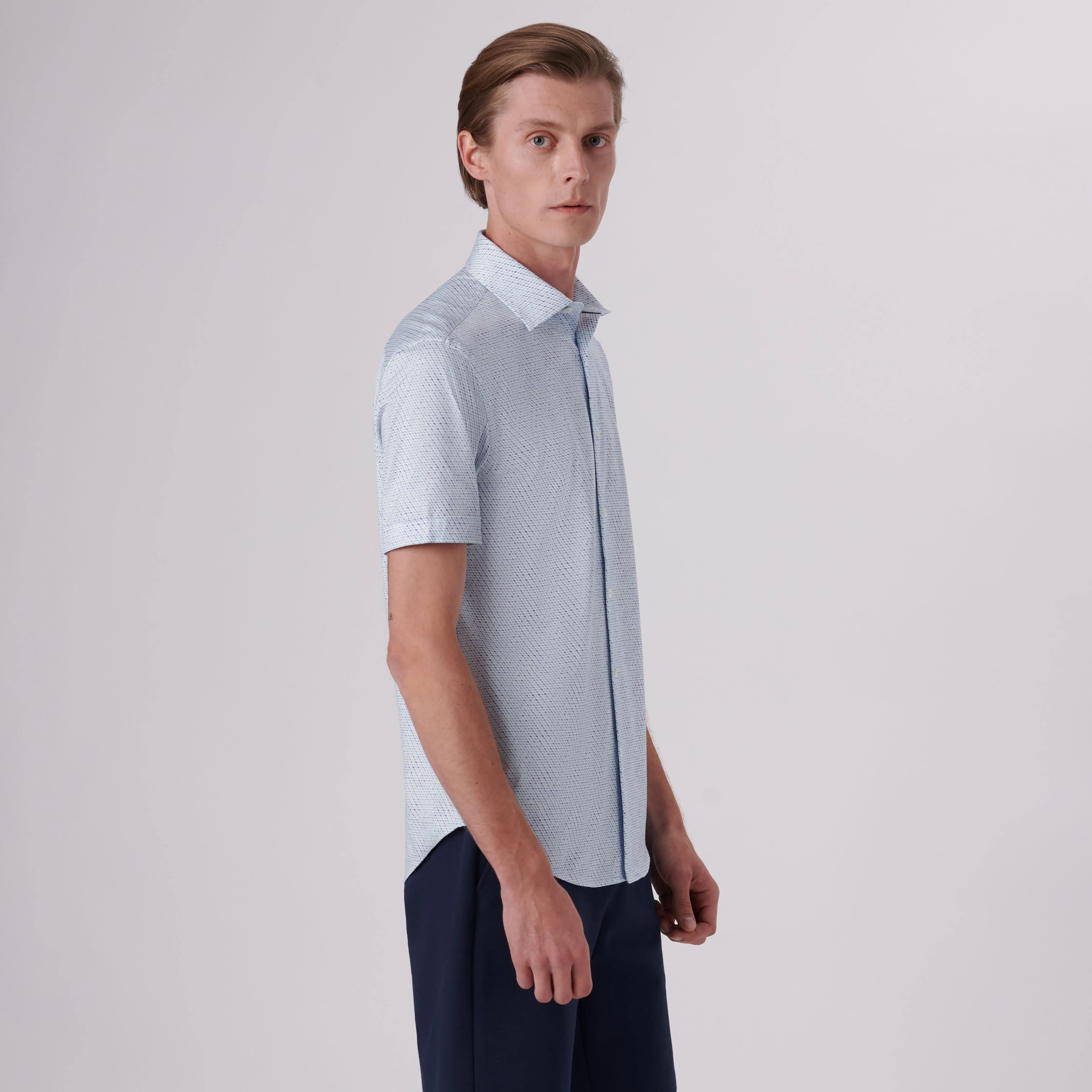 Miles Honeycomb Print OoohCotton Short Sleeve Shirt sold by Bugatchi product image thumbnail 3