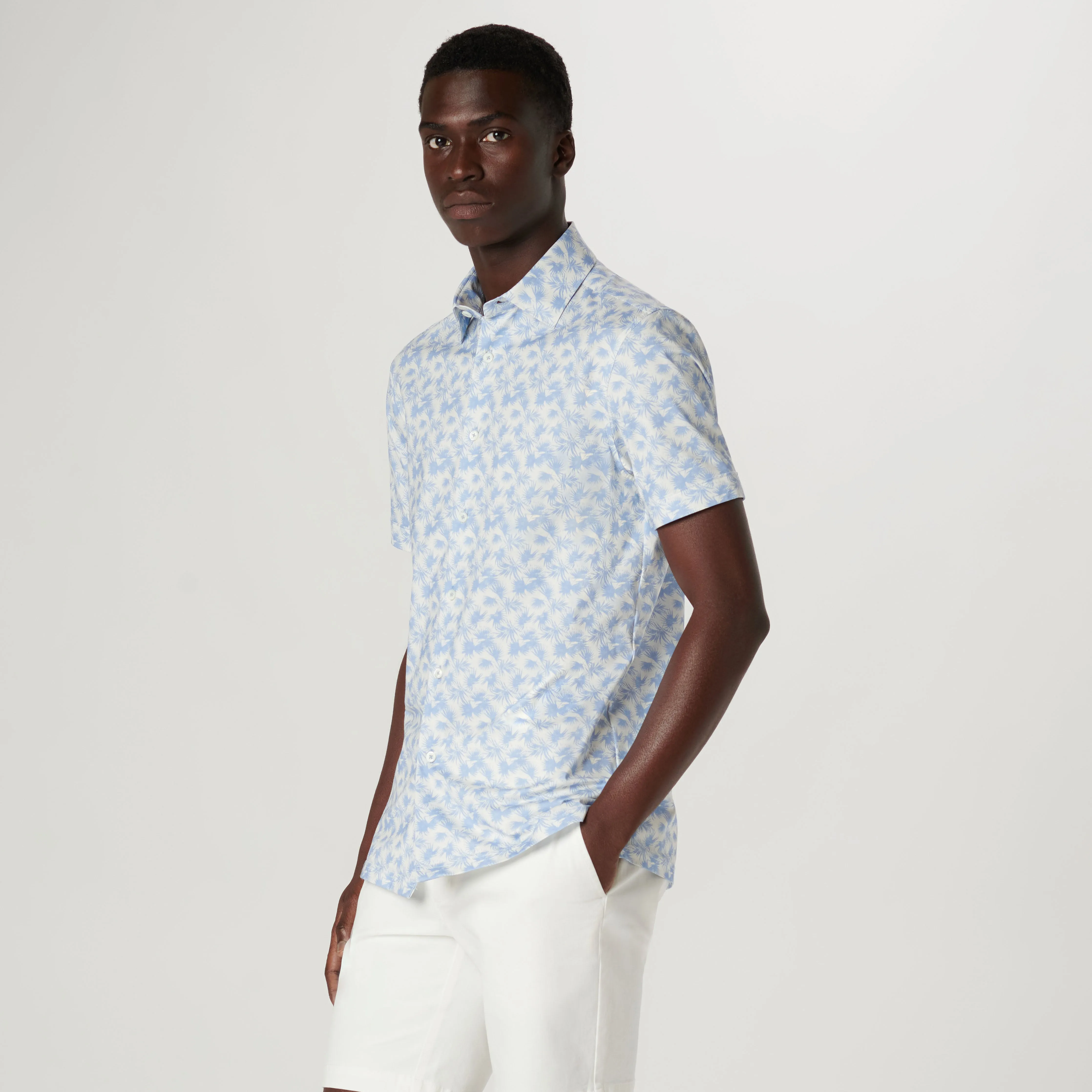 Milo Leaf Print OoohCotton Short Sleeve Shirt sold by Bugatchi product image thumbnail 3