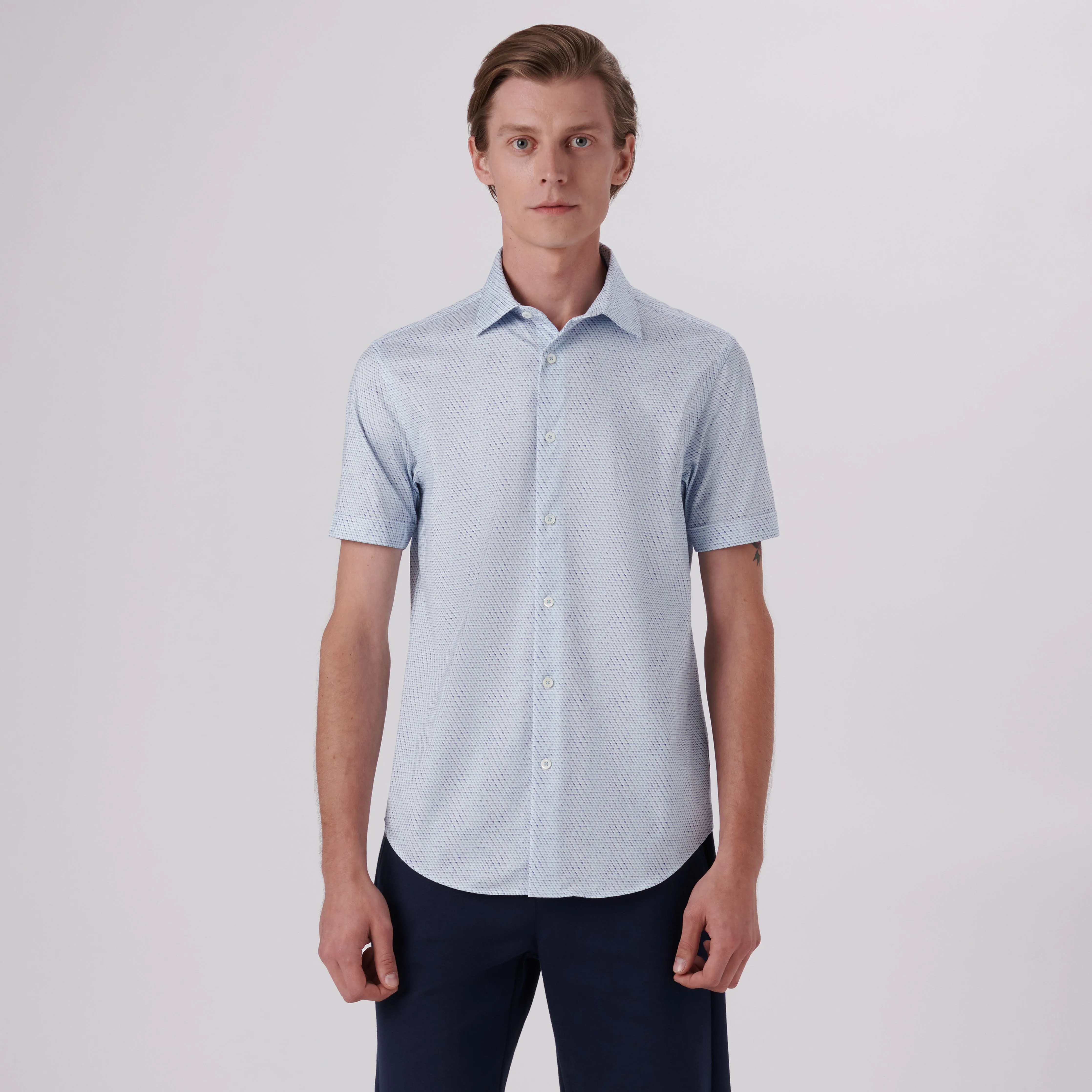 Miles Honeycomb Print OoohCotton Short Sleeve Shirt sold by Bugatchi product image thumbnail 2