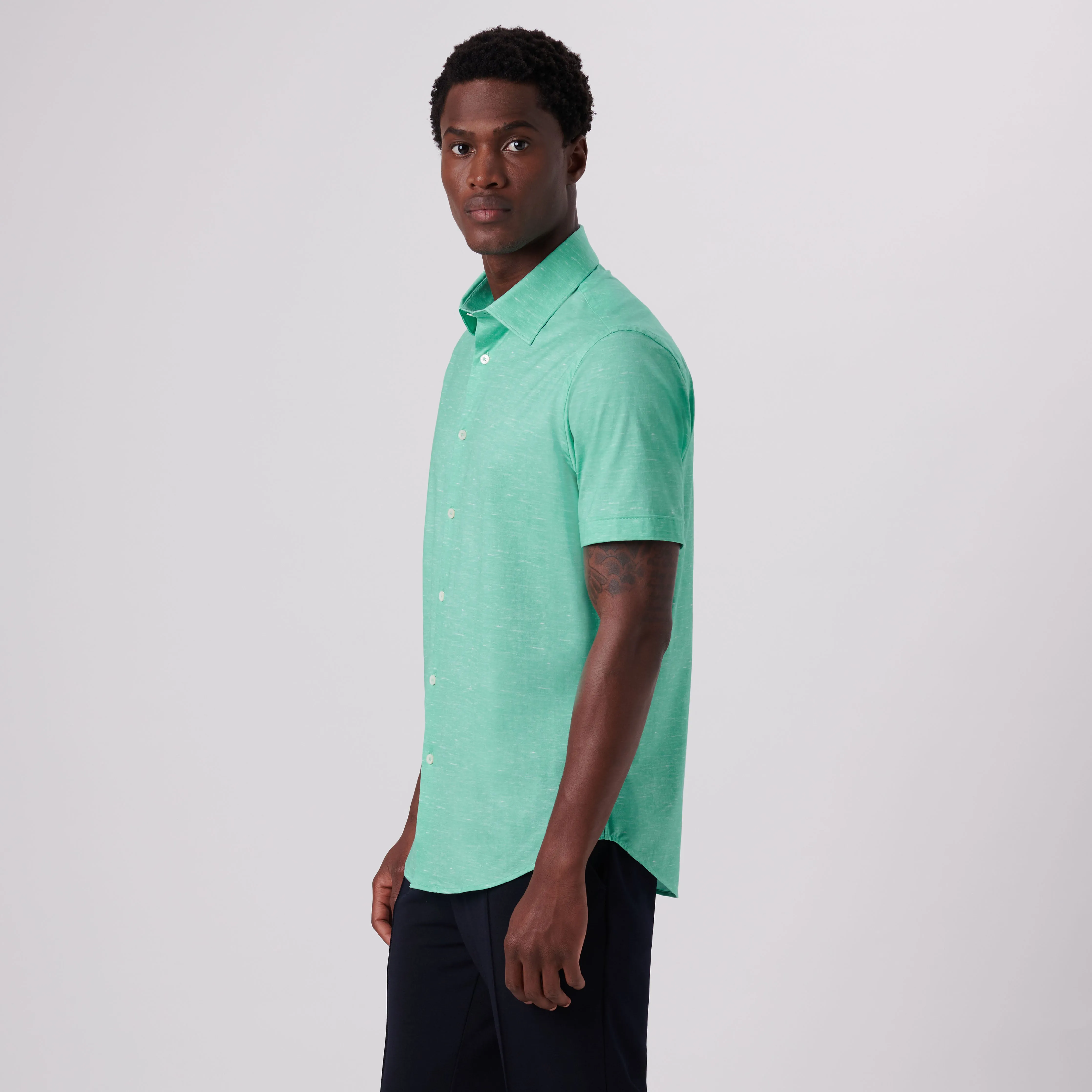 Miles Heather Print OoohCotton Short Sleeve Shirt sold by Bugatchi product image thumbnail 3