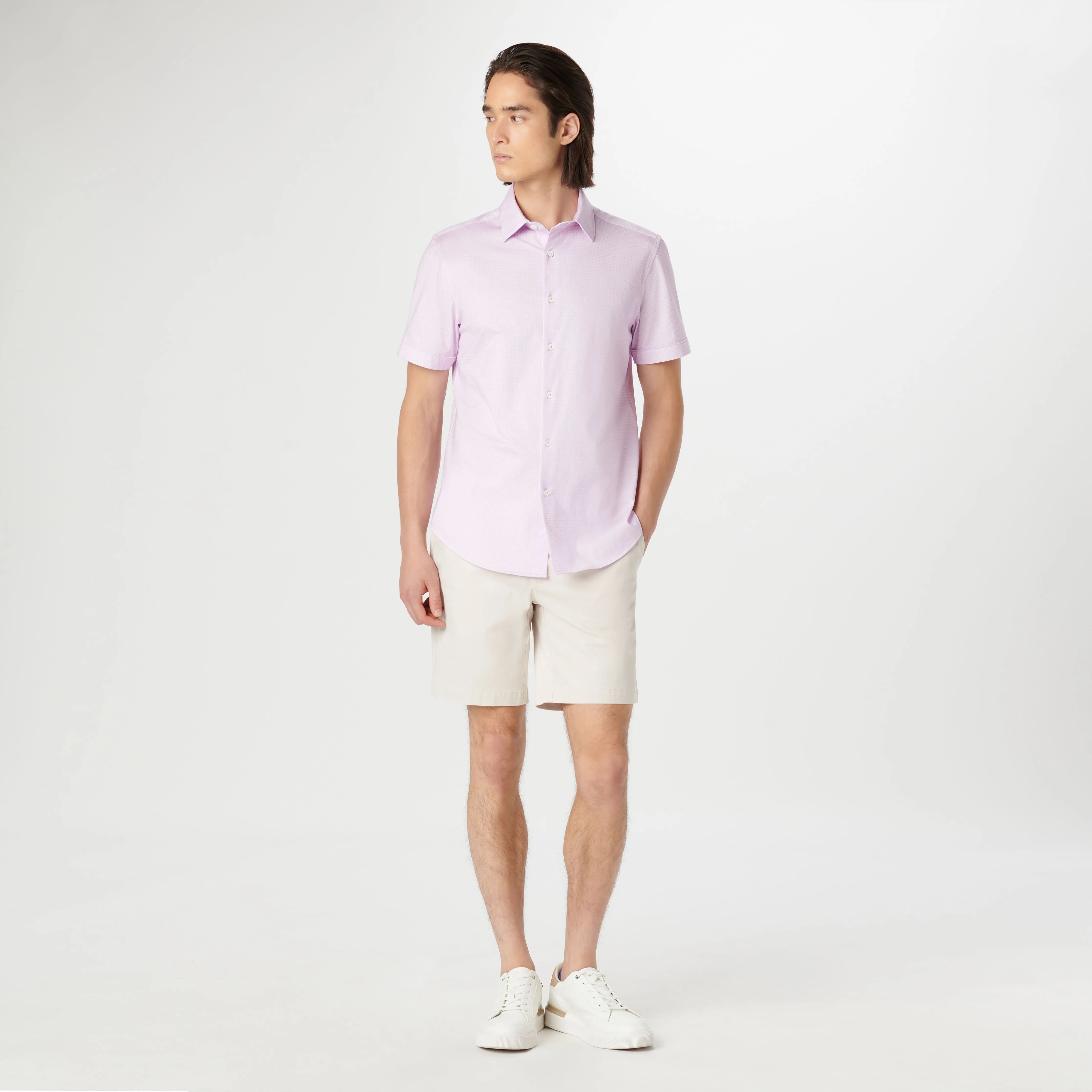 Miles Chambray Print OoohCotton Short Sleeve Shirt sold by Bugatchi product image thumbnail 5