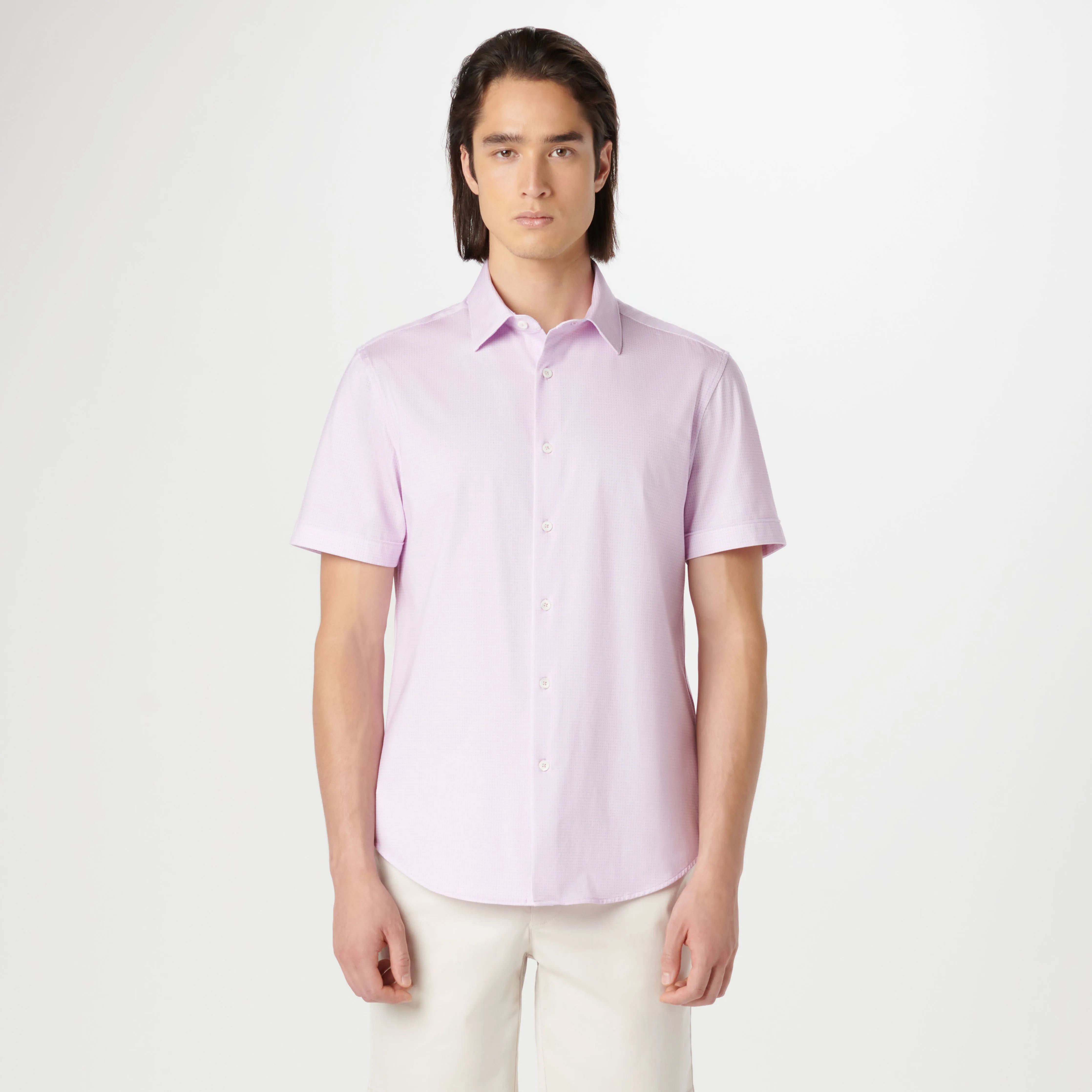 Miles Chambray Print OoohCotton Short Sleeve Shirt sold by Bugatchi product image thumbnail 2