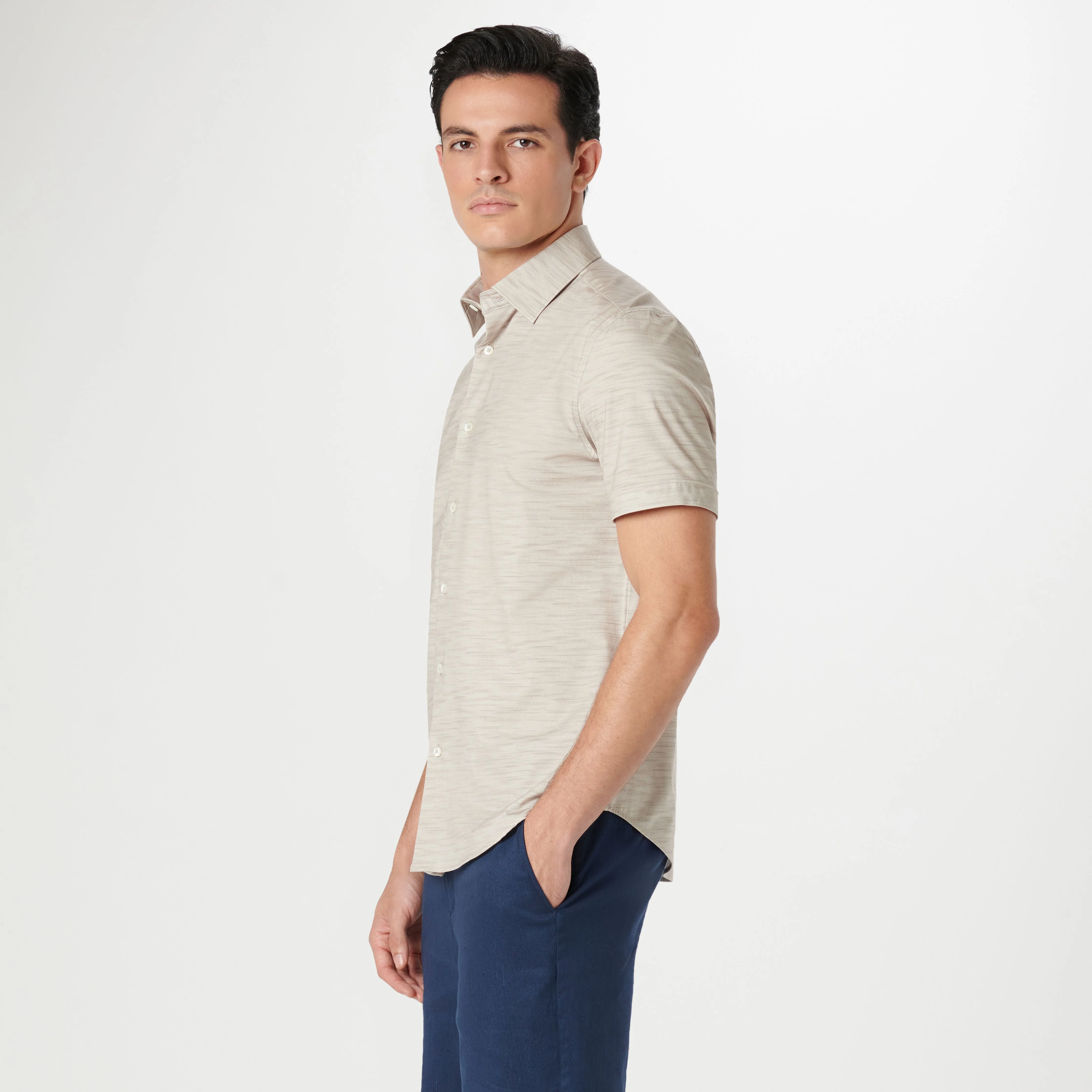 Miles Stitch Print OoohCotton Short Sleeve Shirt sold by Bugatchi product image thumbnail 3