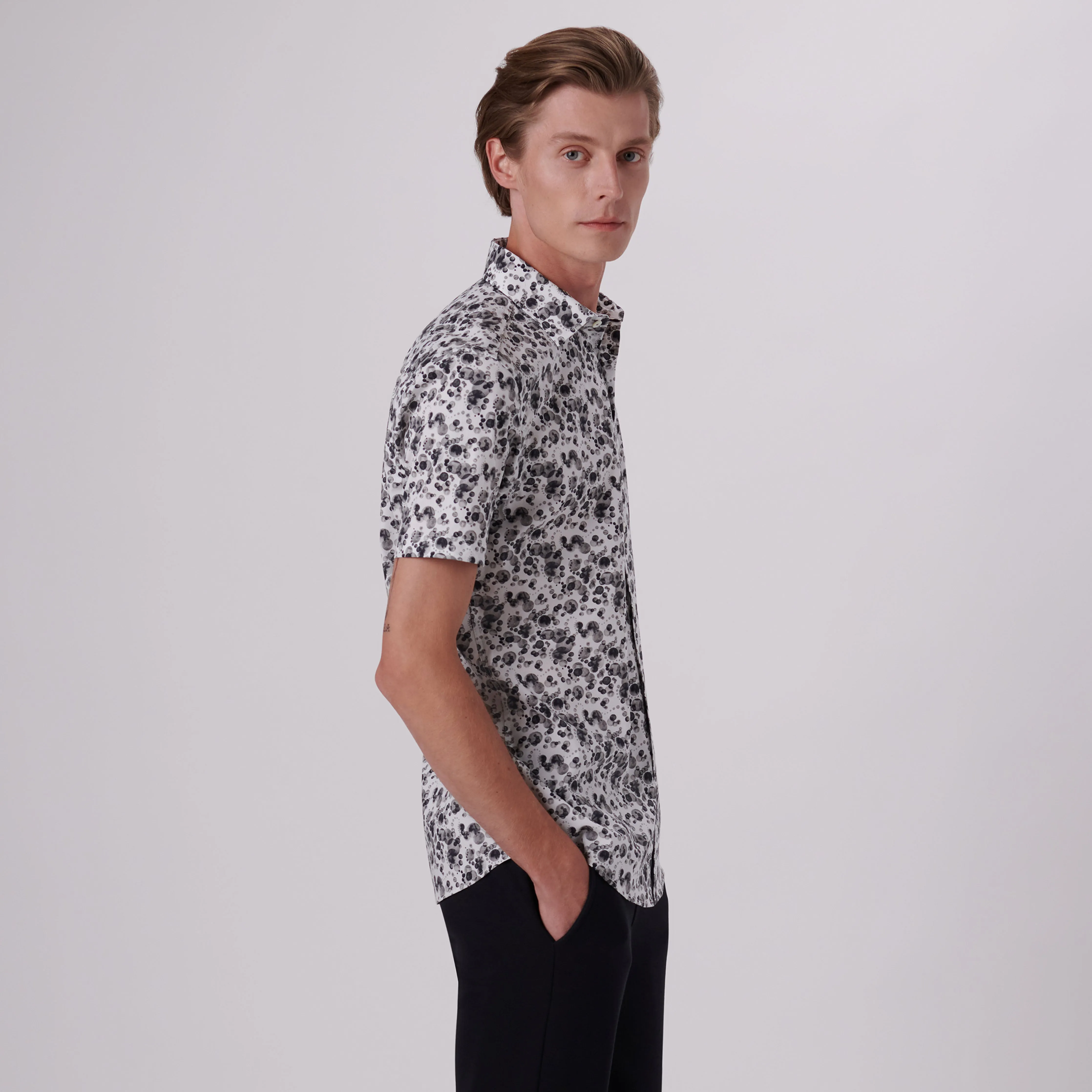 Orson Monochrome Bubbles Print Short Sleeve Shirt sold by Bugatchi product image thumbnail 3