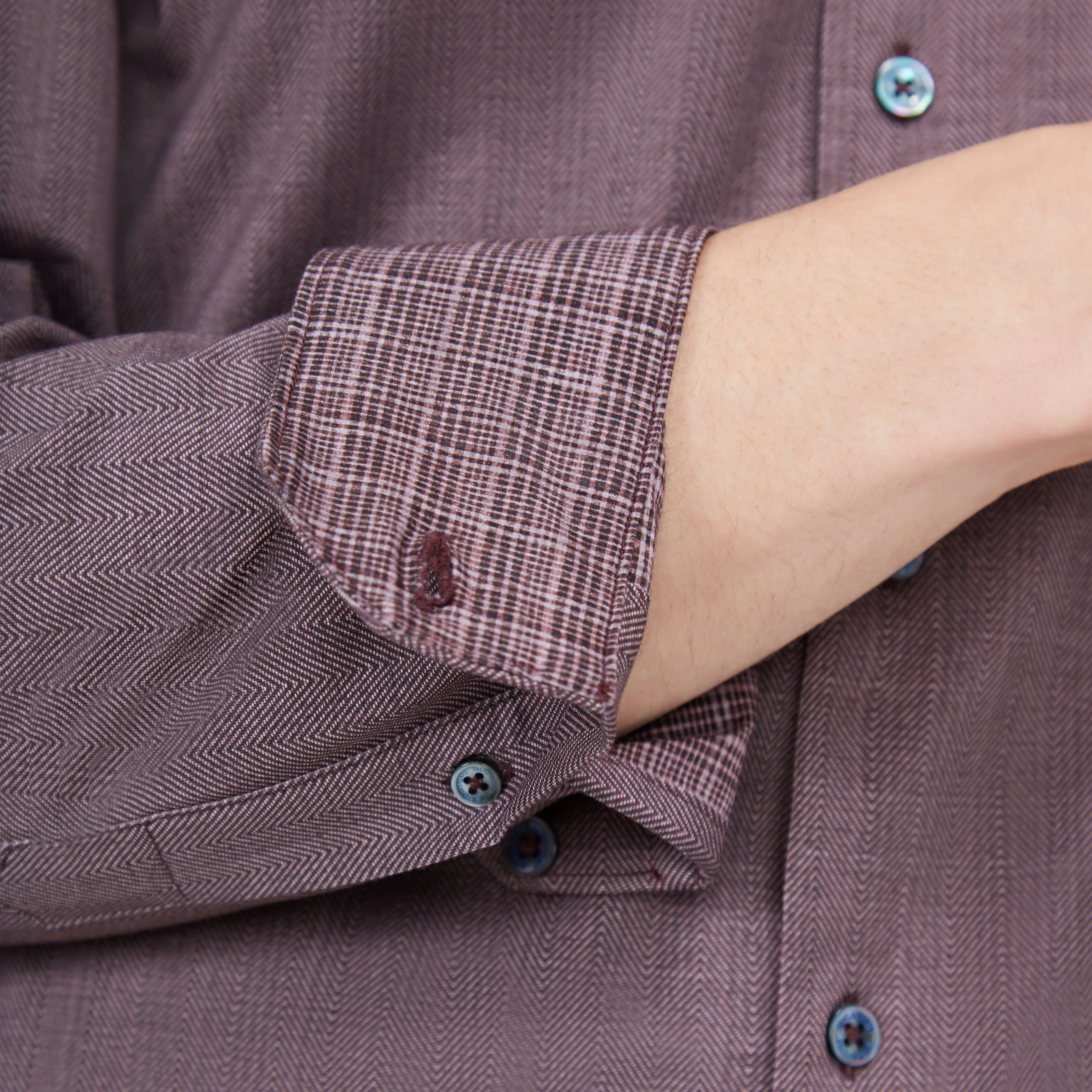 Jimmy Double Sided Herringbone/Check OoohCotton Shirt sold by Bugatchi product image thumbnail 3