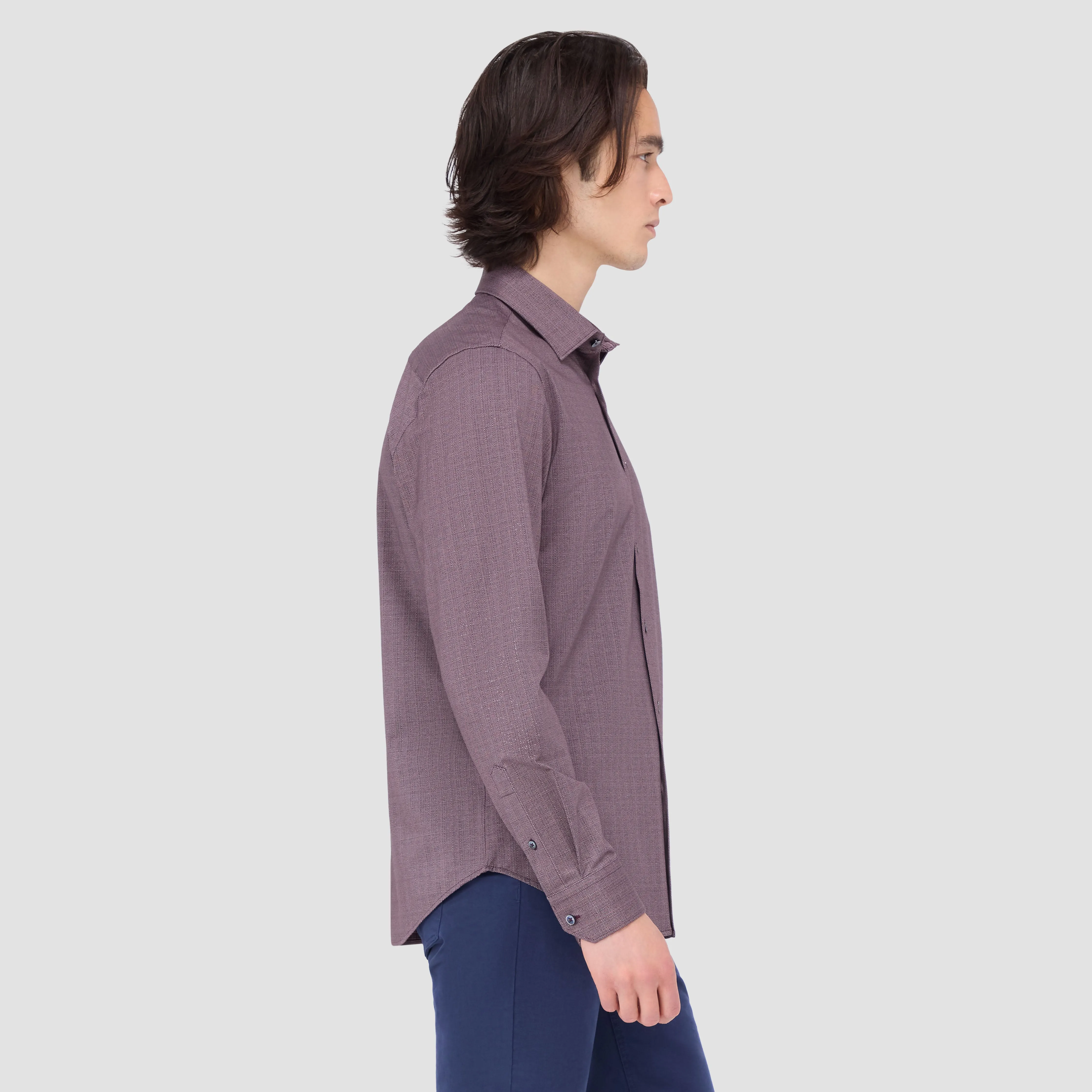 Jimmy Double Sided Herringbone/Check OoohCotton Shirt sold by Bugatchi product image thumbnail 5