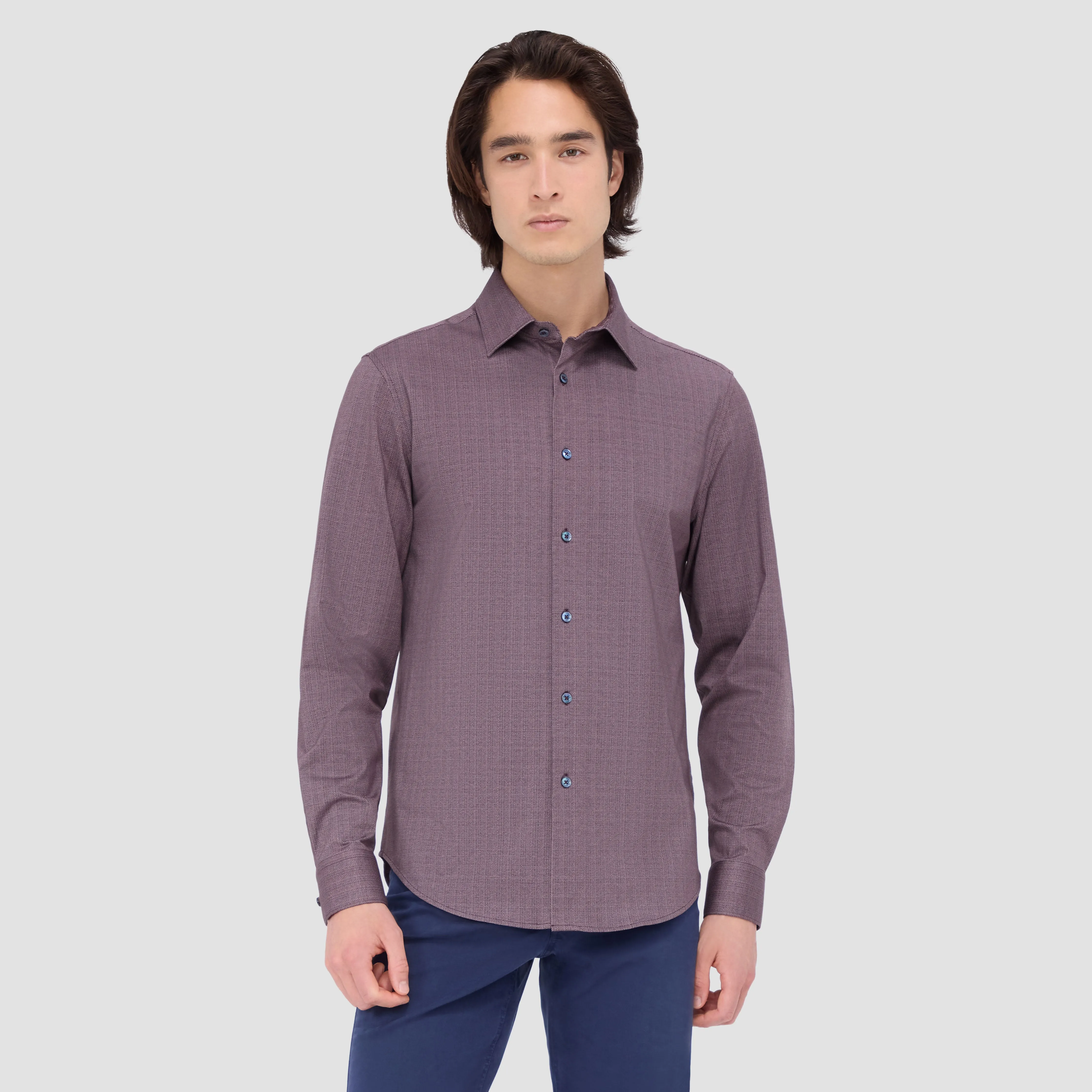 Jimmy Double Sided Herringbone/Check OoohCotton Shirt sold by Bugatchi product image thumbnail 4