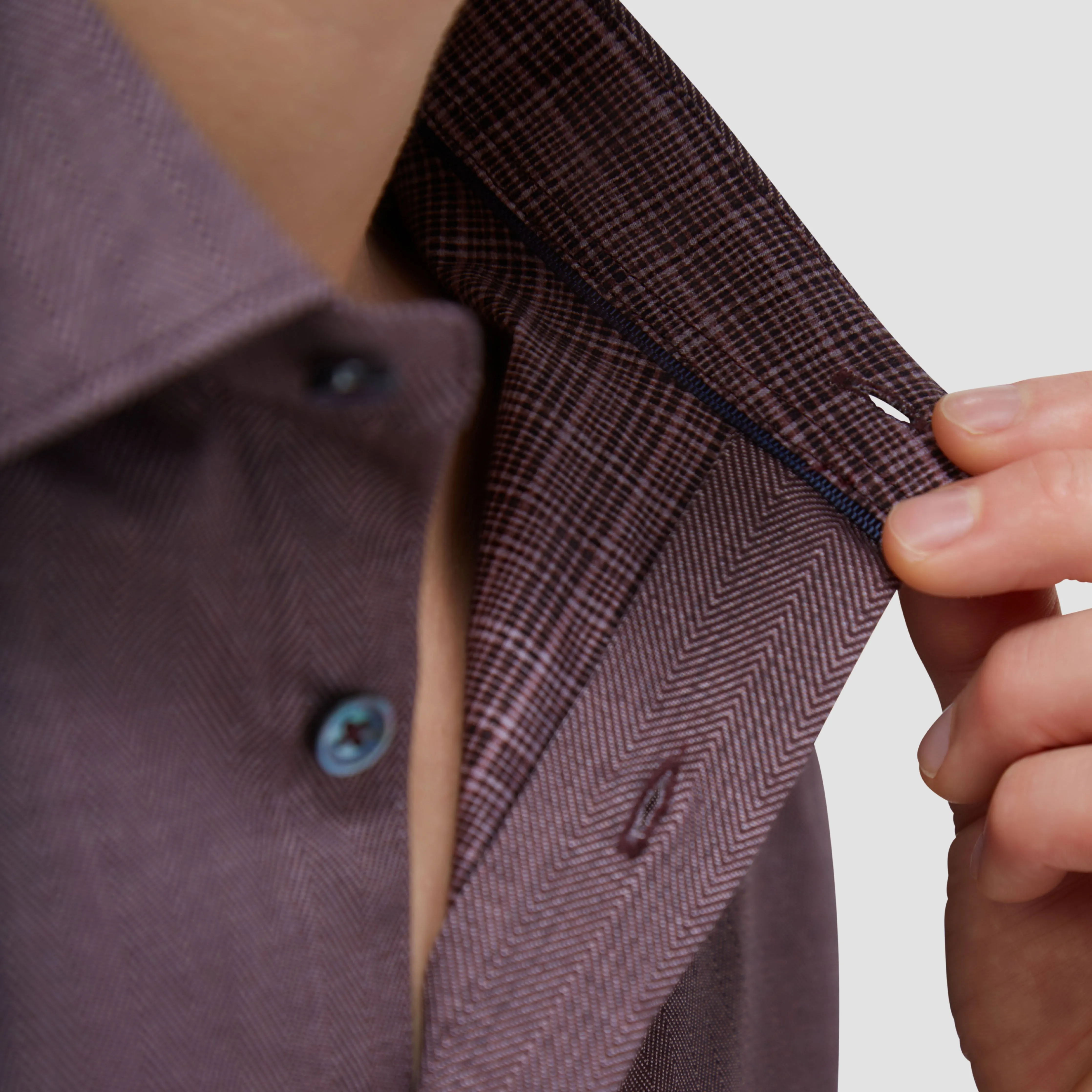 Jimmy Double Sided Herringbone/Check OoohCotton Shirt sold by Bugatchi product image thumbnail 2