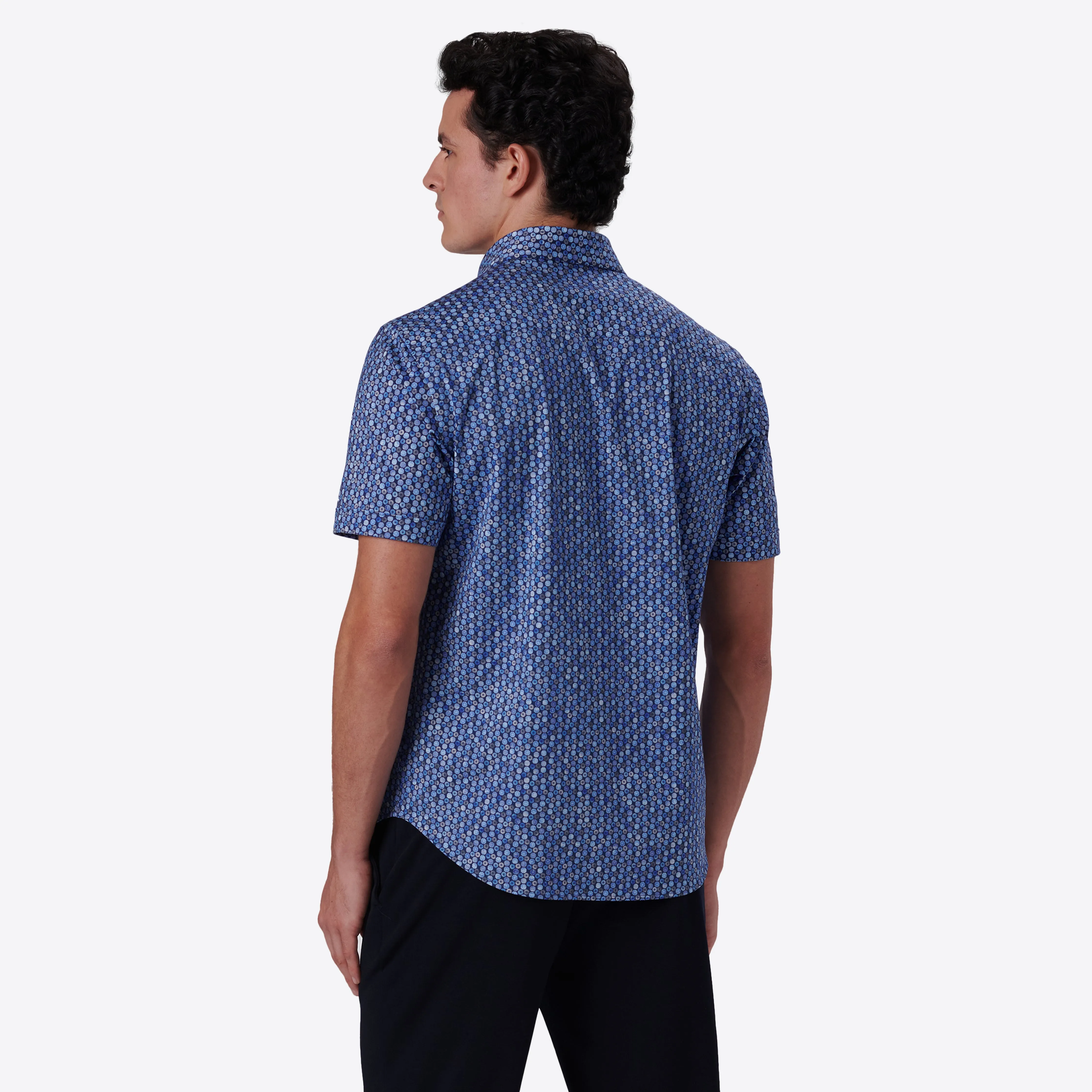 MILES Geometric Floral Print OoohCotton Short Sleeve Shirt sold by Bugatchi product image thumbnail 4
