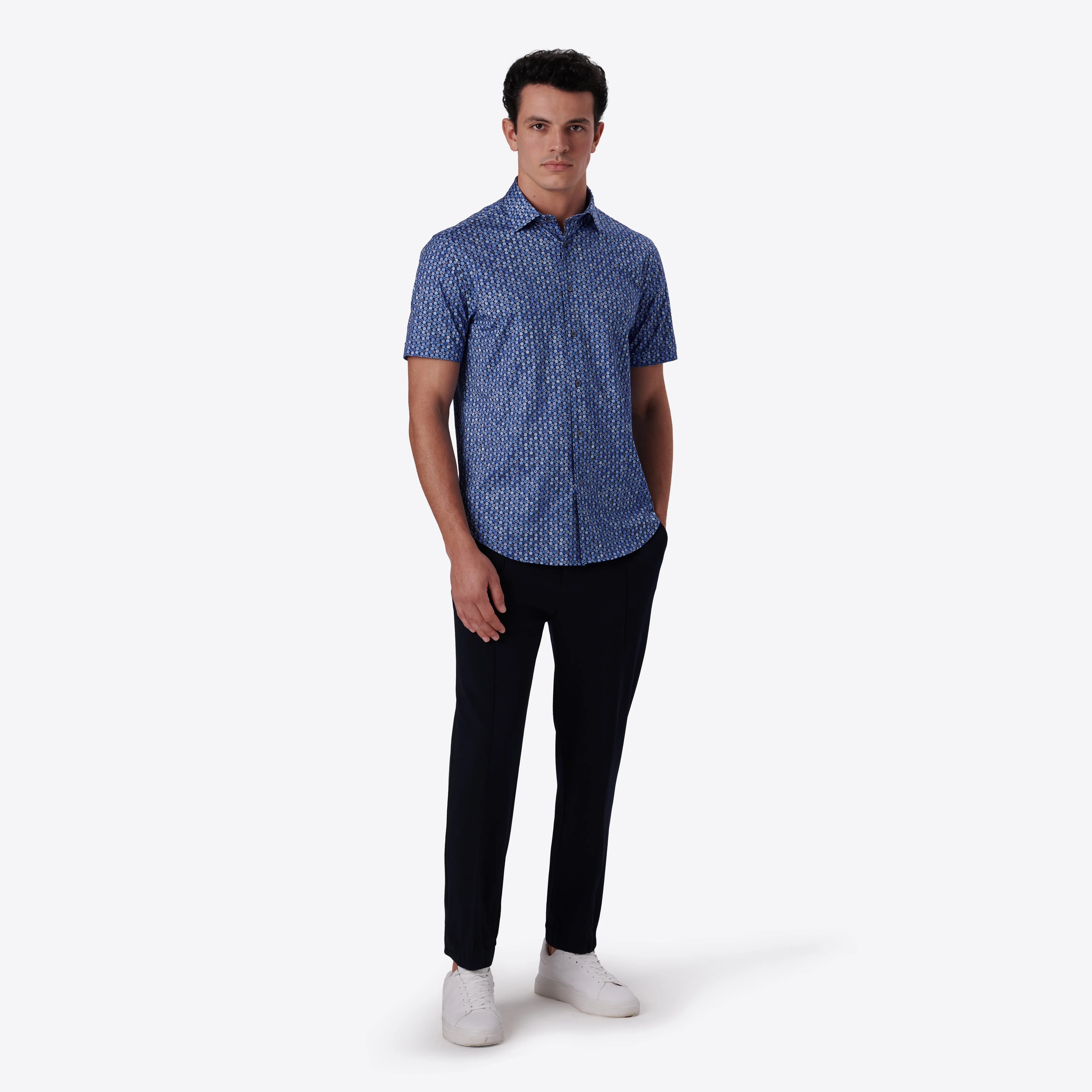 MILES Geometric Floral Print OoohCotton Short Sleeve Shirt sold by Bugatchi product image thumbnail 5