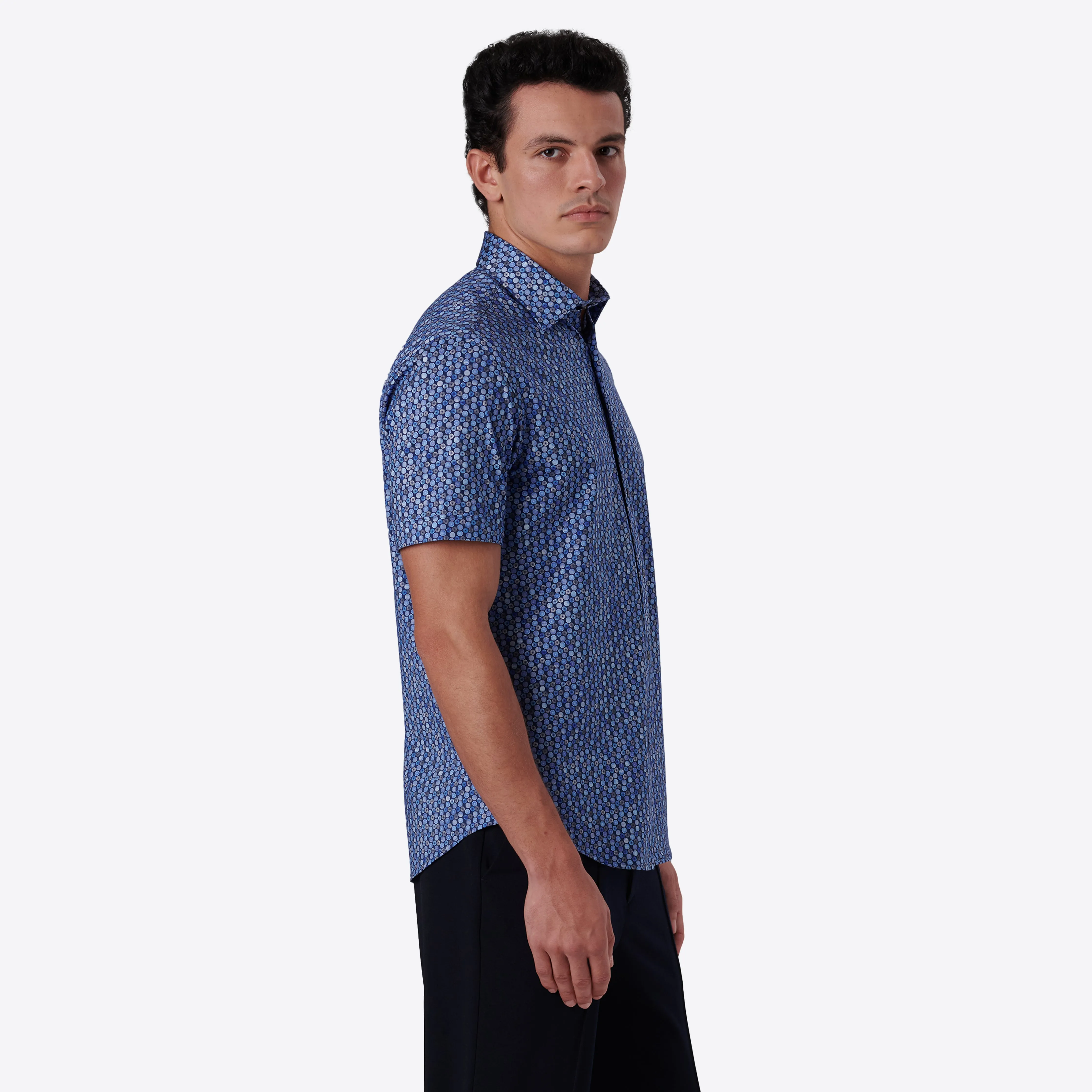 MILES Geometric Floral Print OoohCotton Short Sleeve Shirt sold by Bugatchi product image thumbnail 3