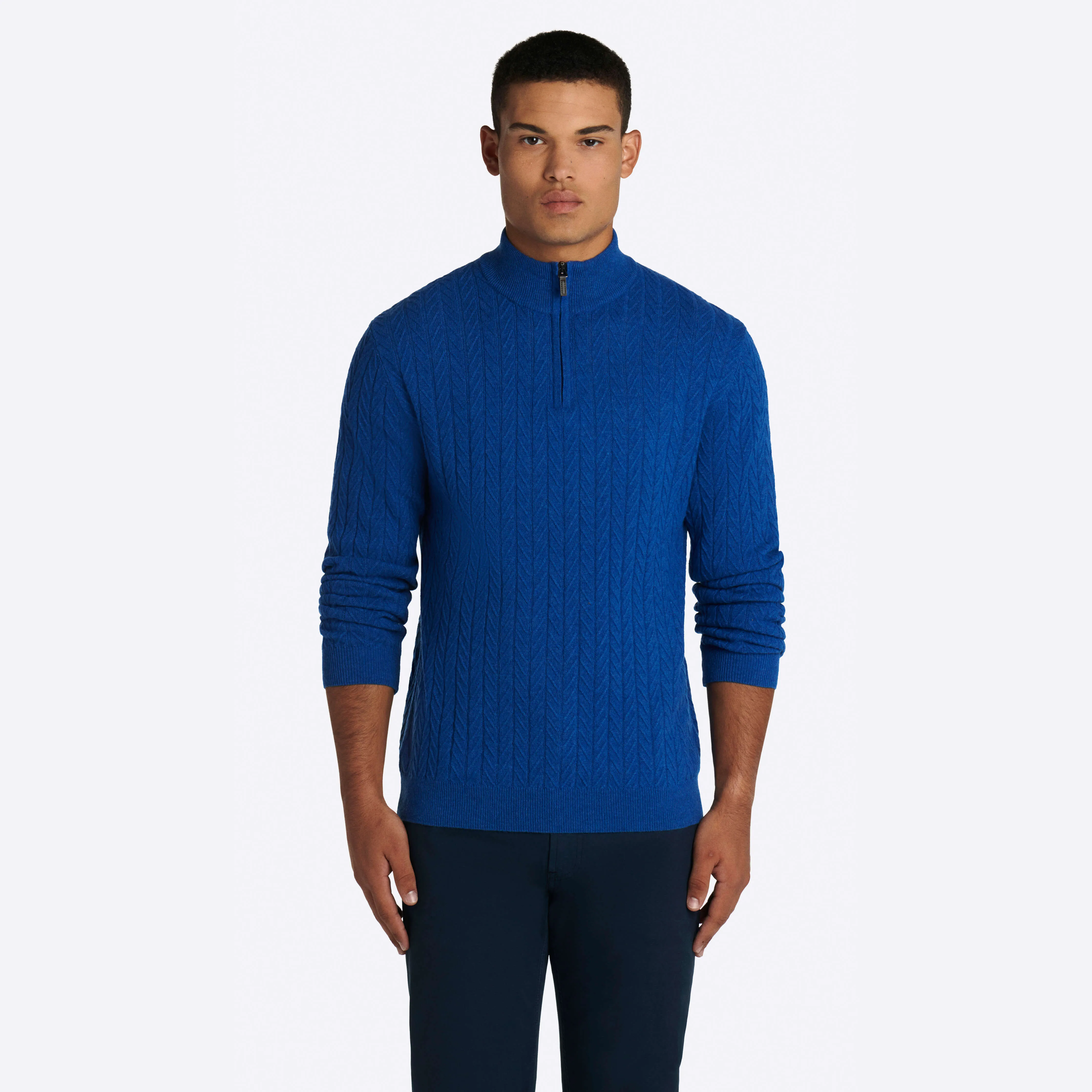 Cable Knit Quarter Zip Mock Neck Sweater sold by Bugatchi product image thumbnail 2