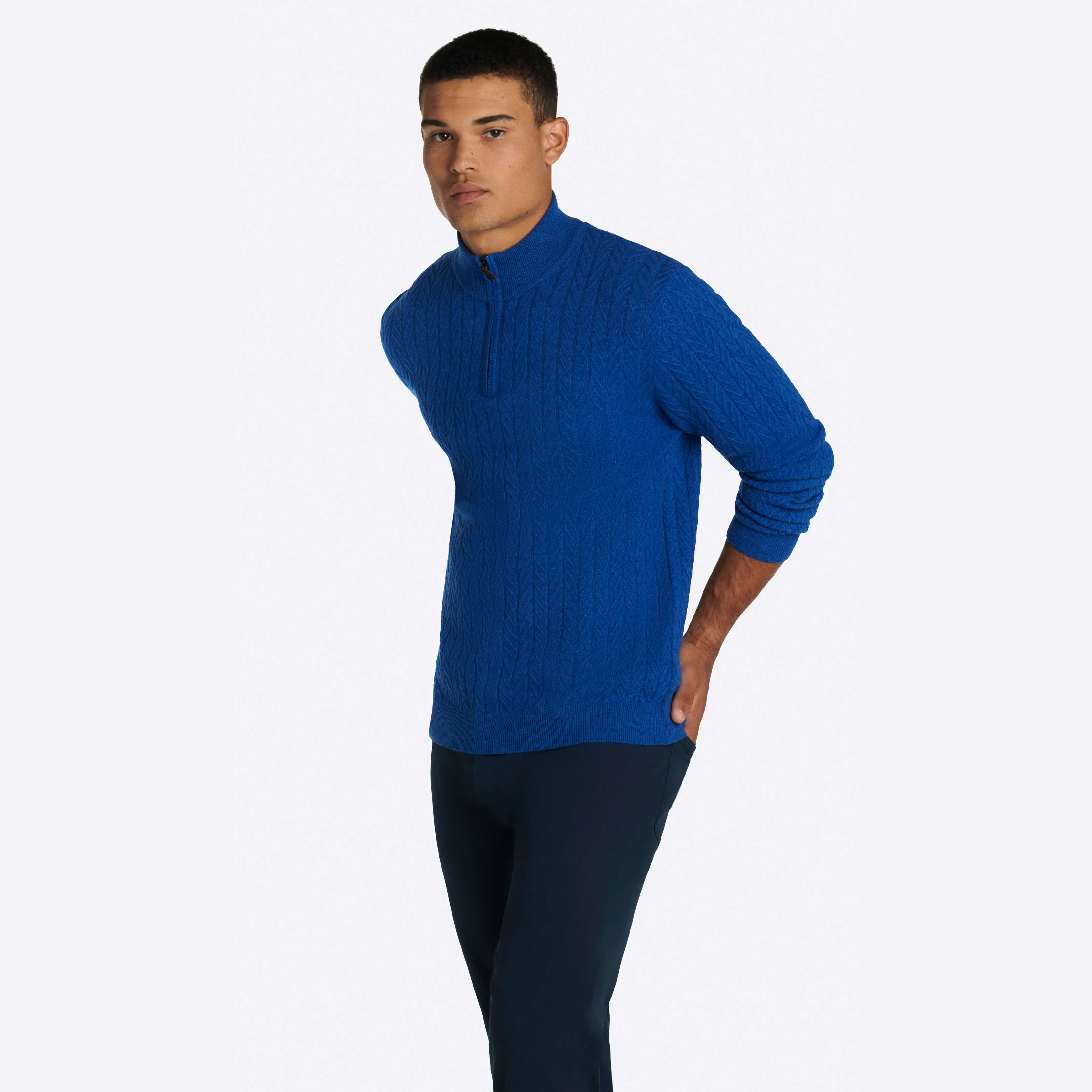 Cable Knit Quarter Zip Mock Neck Sweater sold by Bugatchi product image thumbnail 3