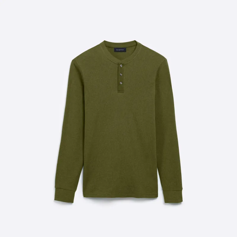 COMFORT Heather Waffle Knit Three Button Henley sold by Bugatchi