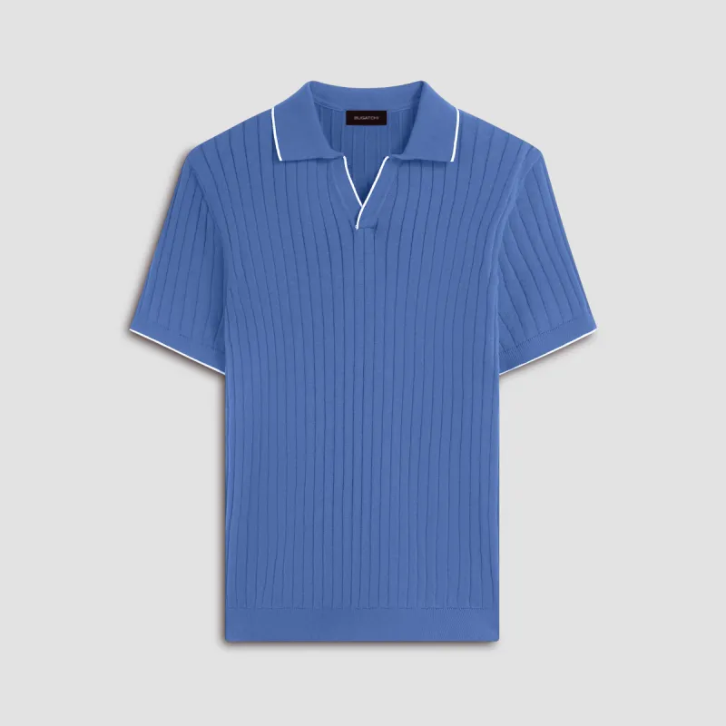 Rib Knit Short Sleeve Johnny Collar Sweater sold by Bugatchi