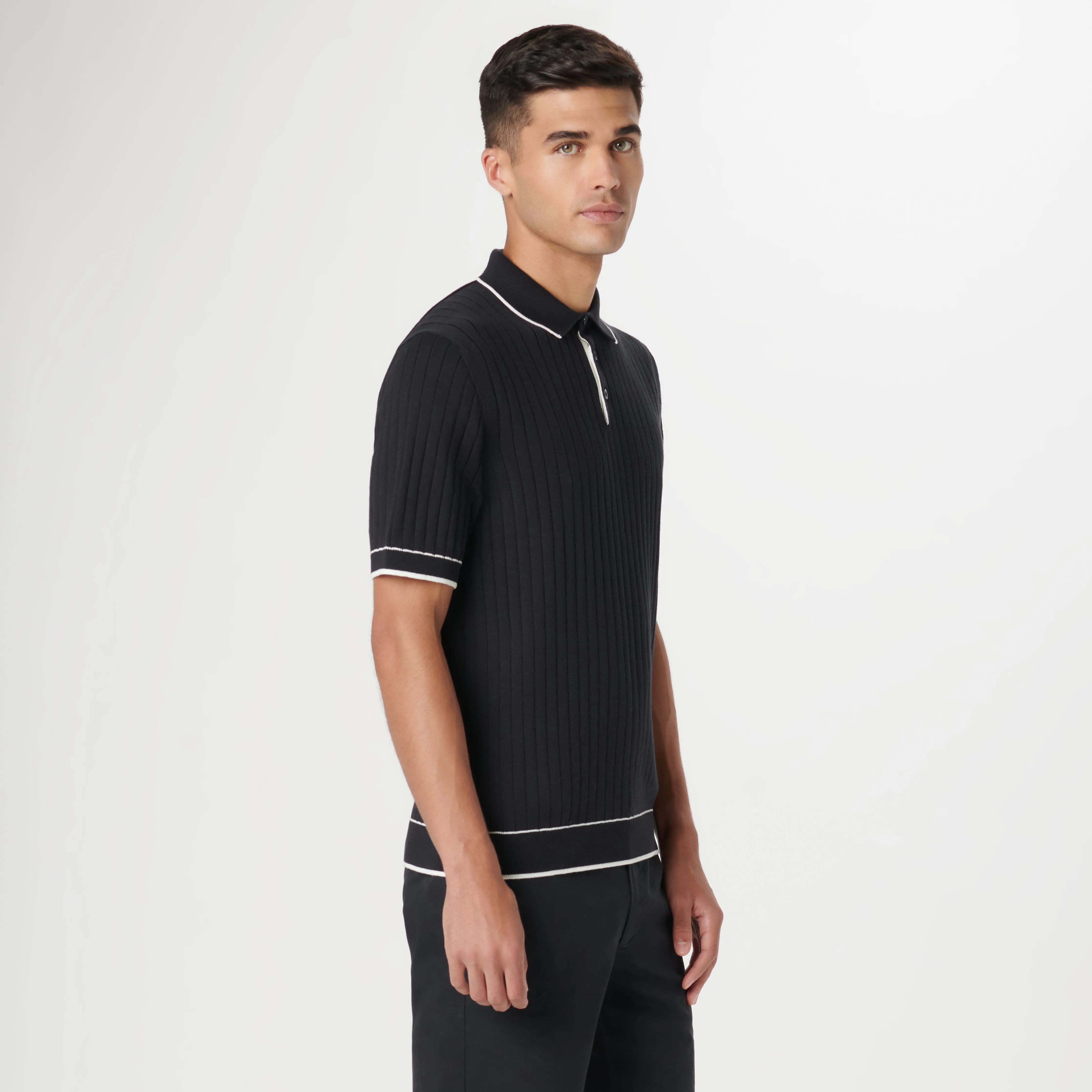 Rib Stitch Short Sleeve Polo Sweater sold by Bugatchi product image thumbnail 3