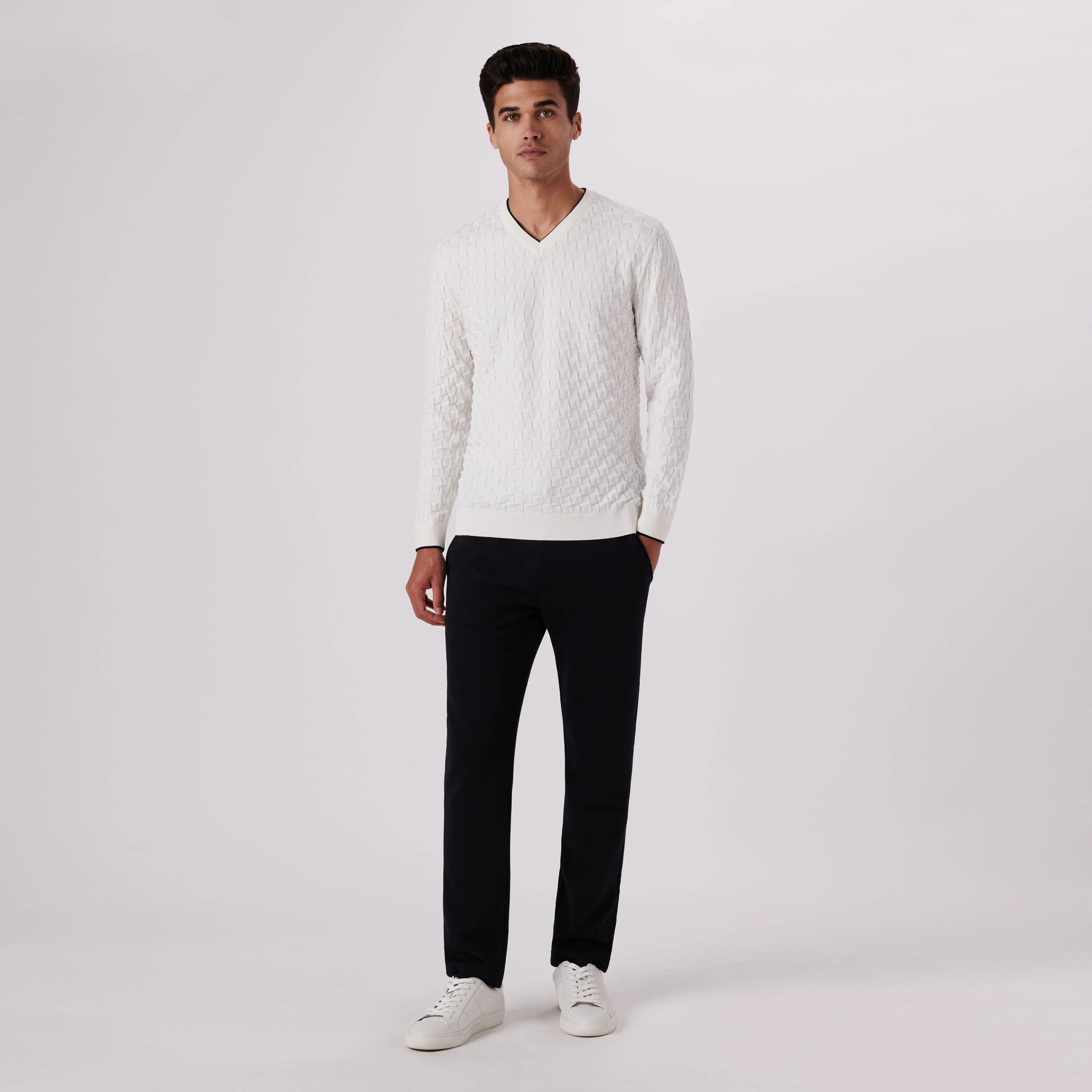 Basketweave V-Neck Sweater sold by Bugatchi product image thumbnail 5