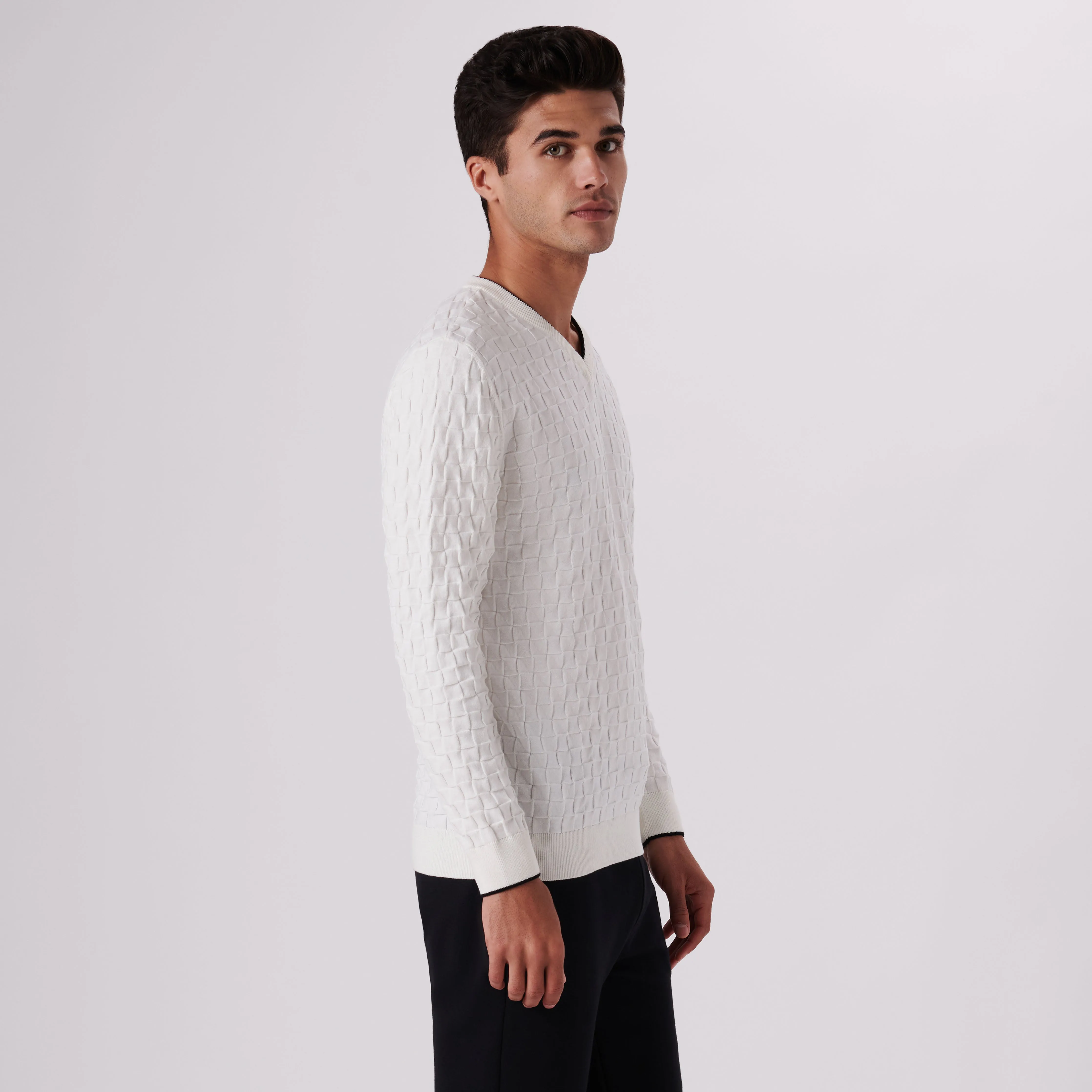 Basketweave V-Neck Sweater sold by Bugatchi product image thumbnail 3