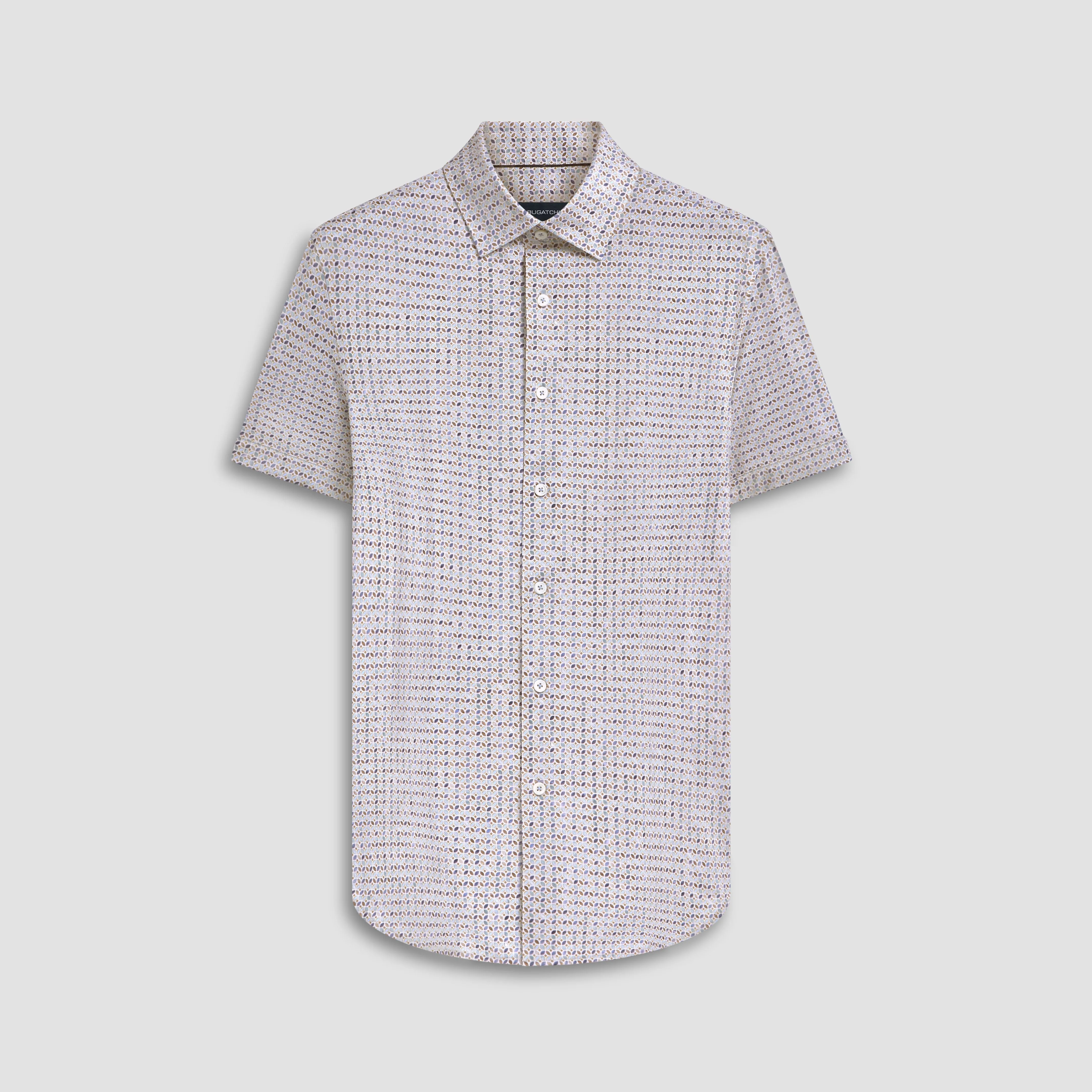 Miles Geometric Print OoohCotton Short Sleeve Shirt sold by Bugatchi