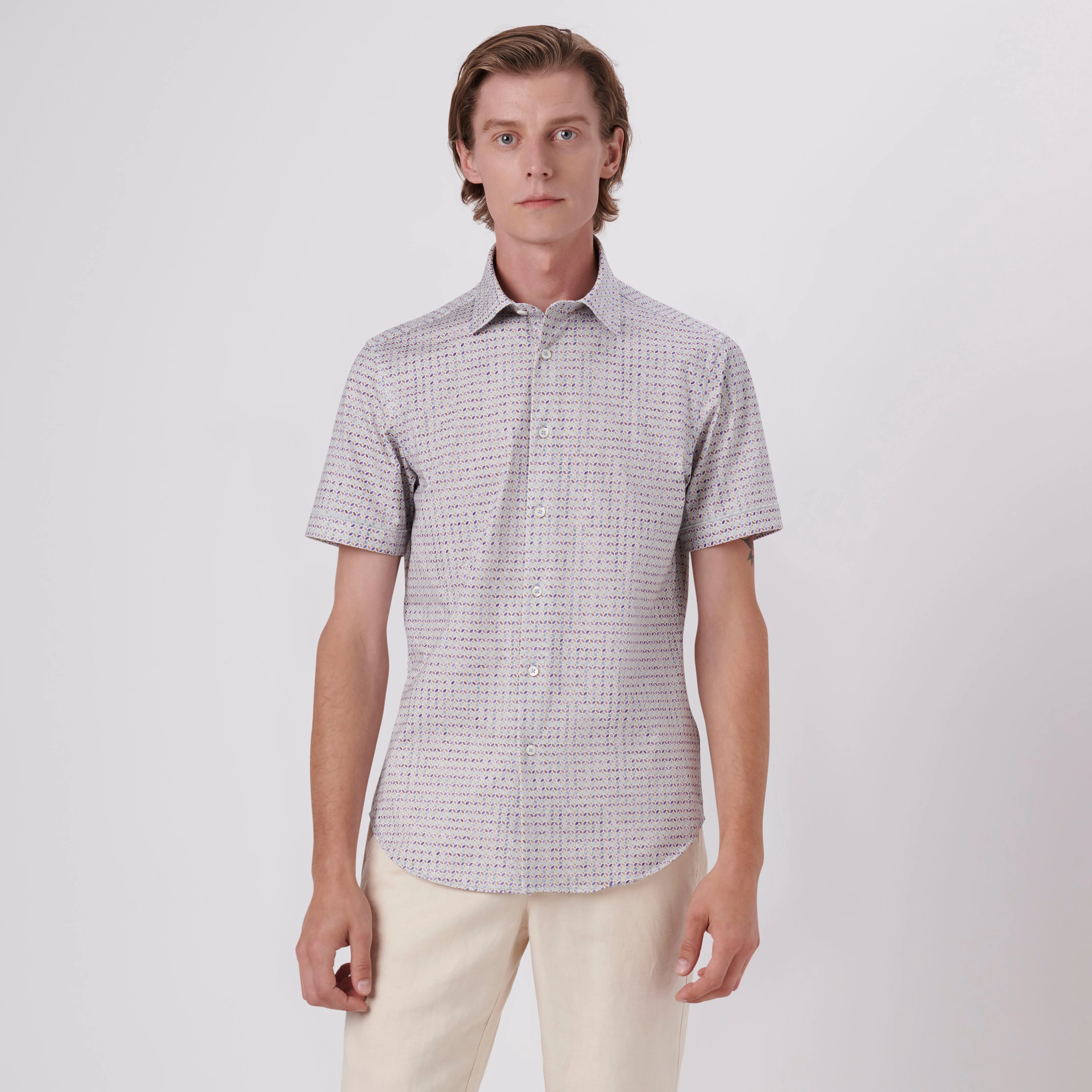 Miles Geometric Print OoohCotton Short Sleeve Shirt sold by Bugatchi product image thumbnail 2