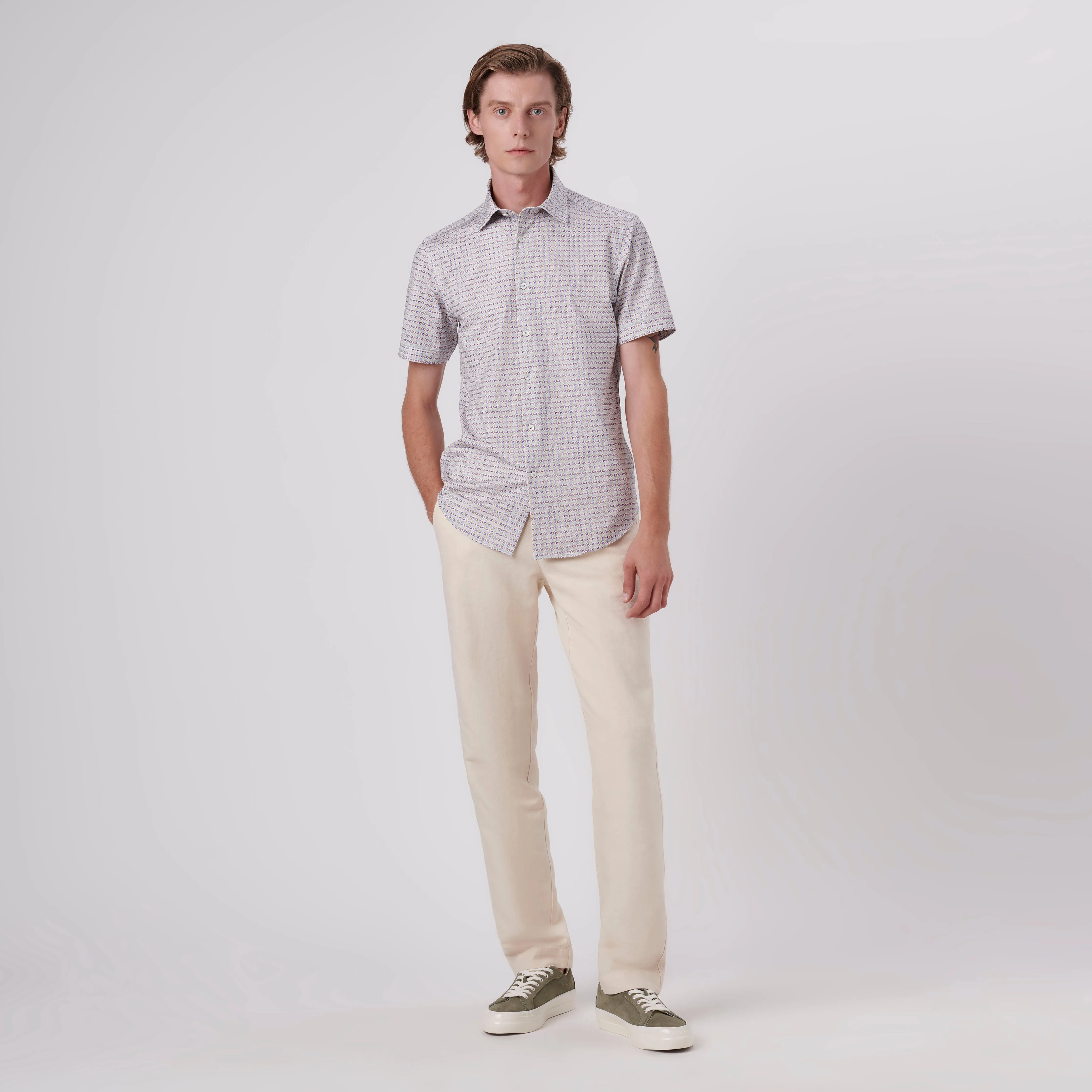 Miles Geometric Print OoohCotton Short Sleeve Shirt sold by Bugatchi product image thumbnail 5