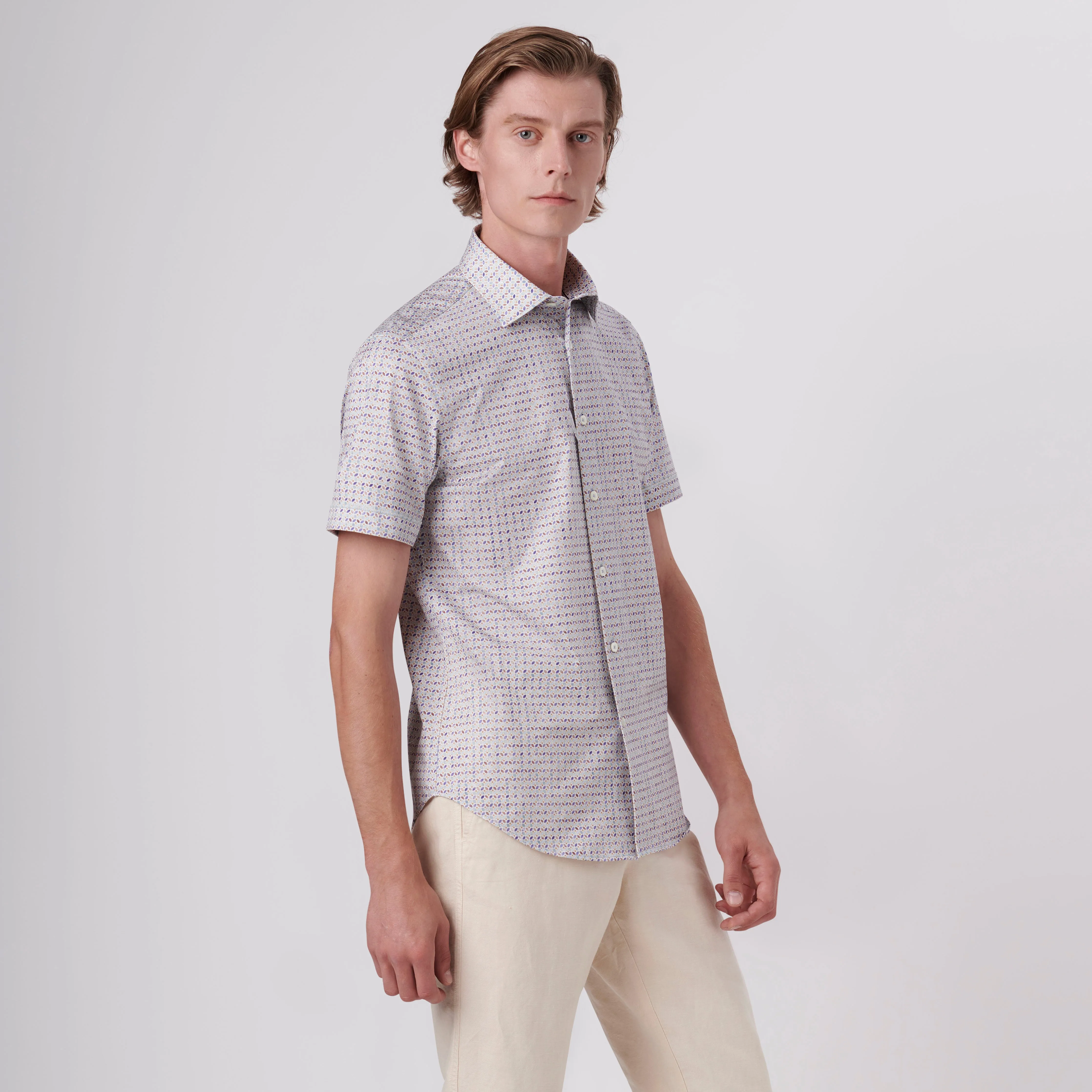 Miles Geometric Print OoohCotton Short Sleeve Shirt sold by Bugatchi product image thumbnail 3