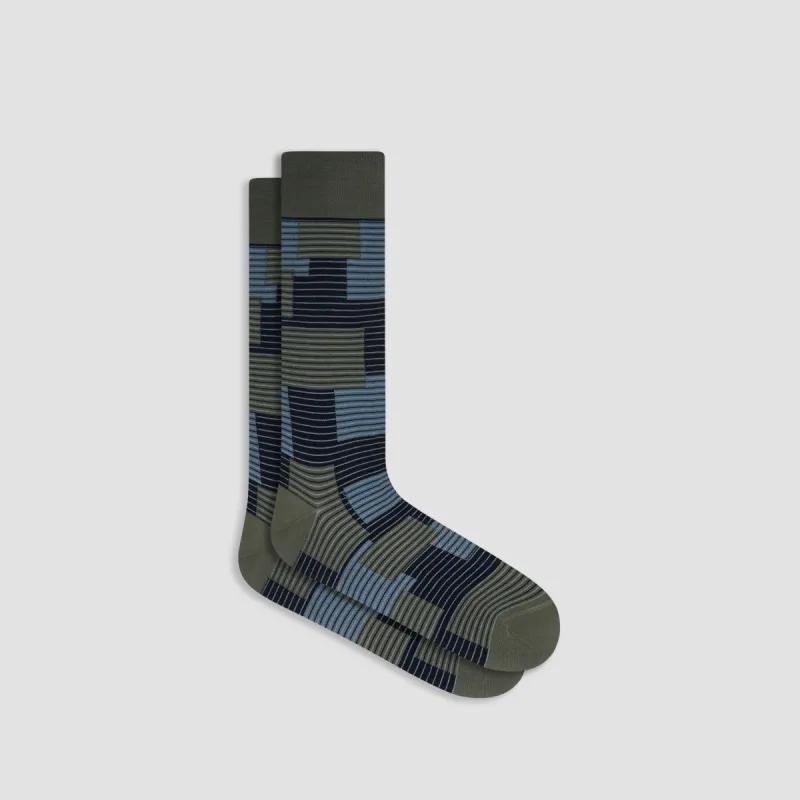 Striped Patchwork Mid-Calf Socks sold by Bugatchi