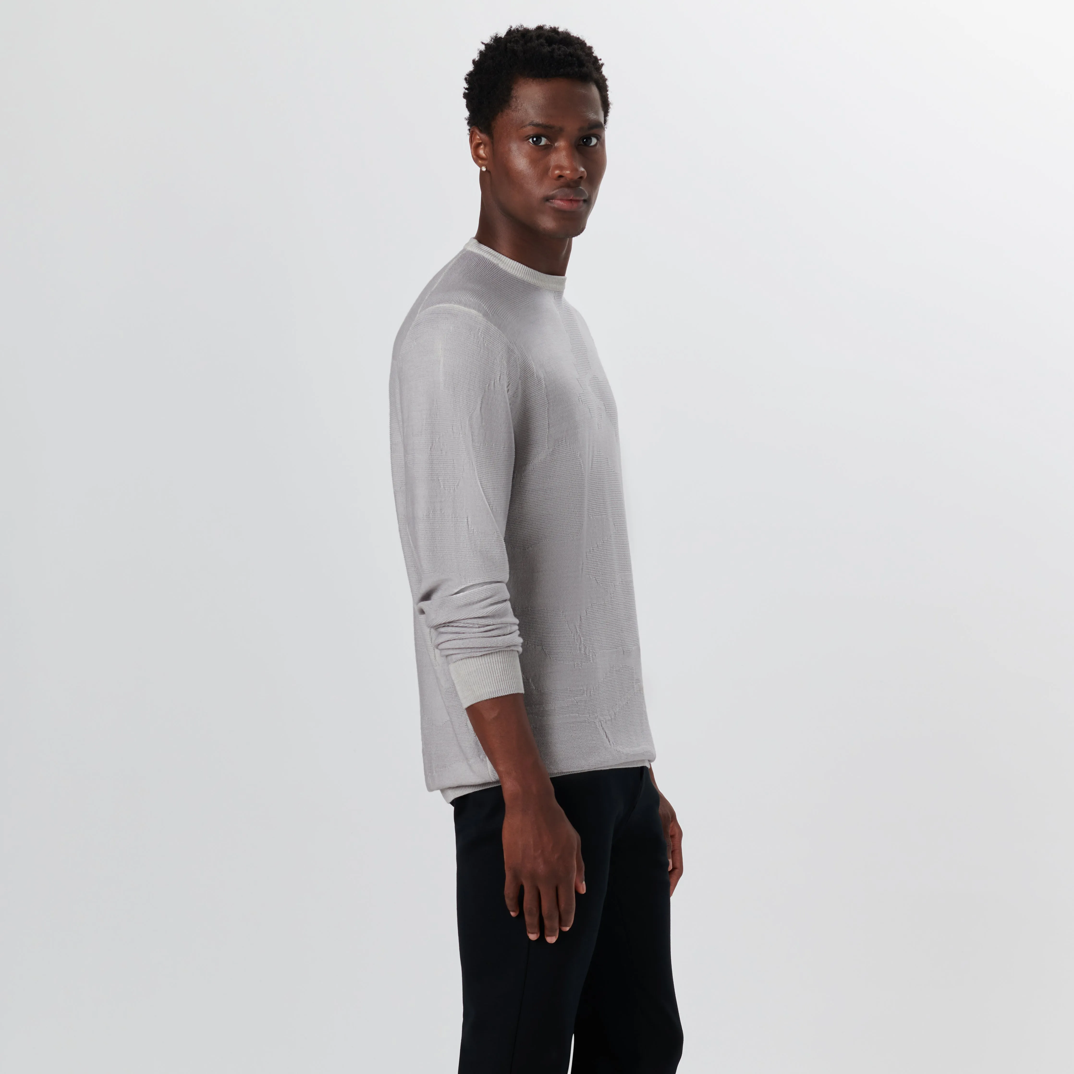 Super Merino Crew Neck Jacquard Sweater sold by Bugatchi product image thumbnail 3