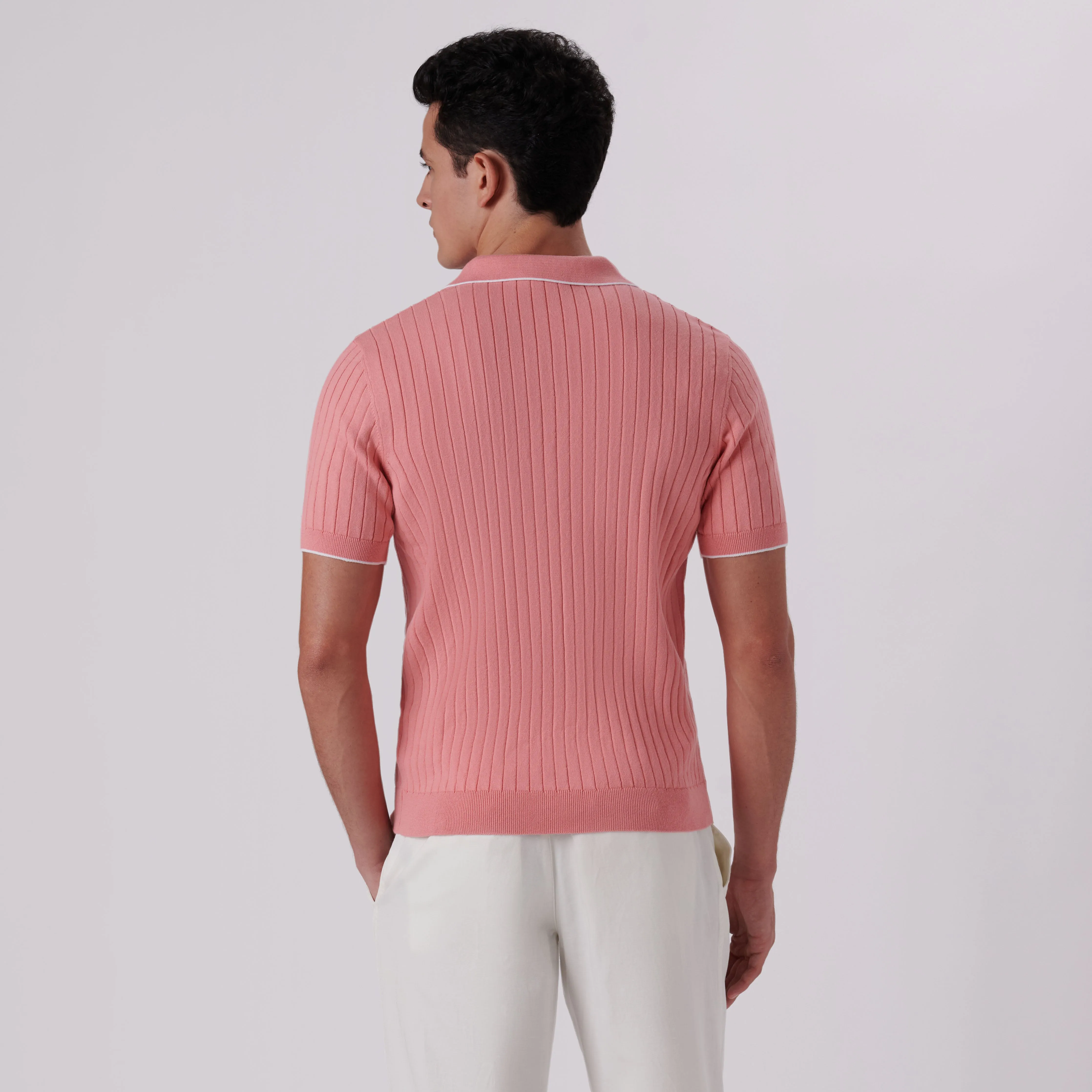 Rib Knit Short Sleeve Johnny Collar Sweater sold by Bugatchi product image thumbnail 4
