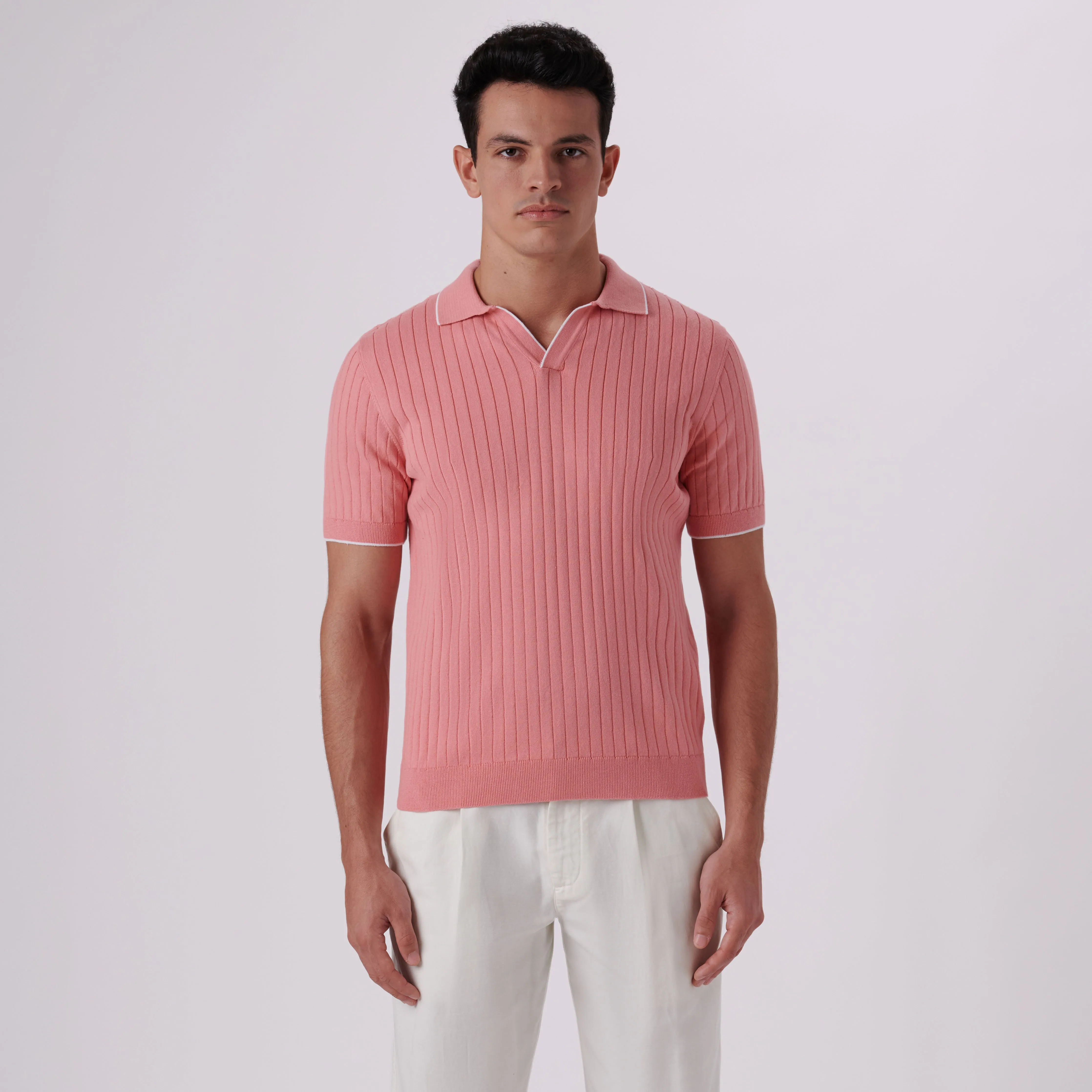 Rib Knit Short Sleeve Johnny Collar Sweater sold by Bugatchi product image thumbnail 2