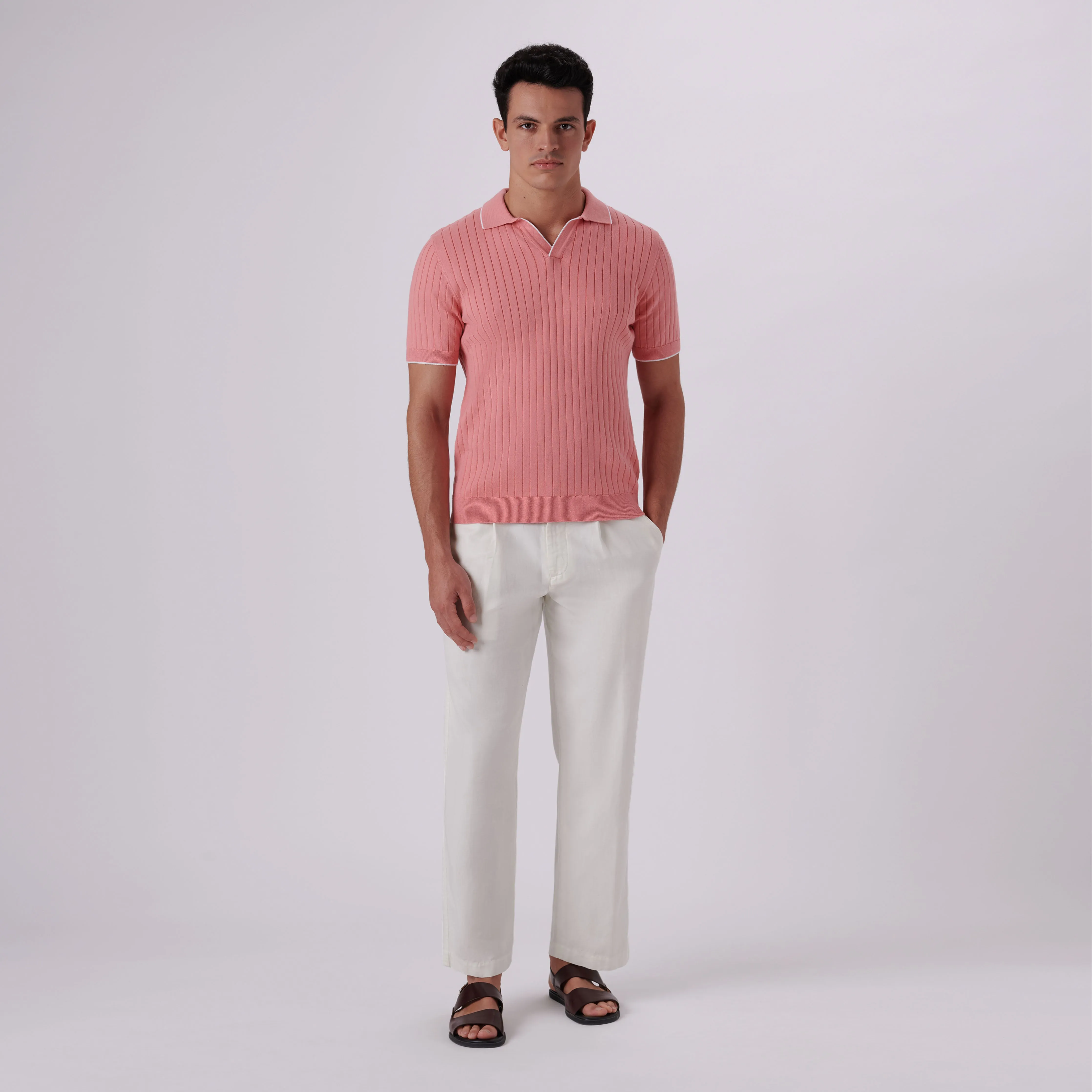 Rib Knit Short Sleeve Johnny Collar Sweater sold by Bugatchi product image thumbnail 5