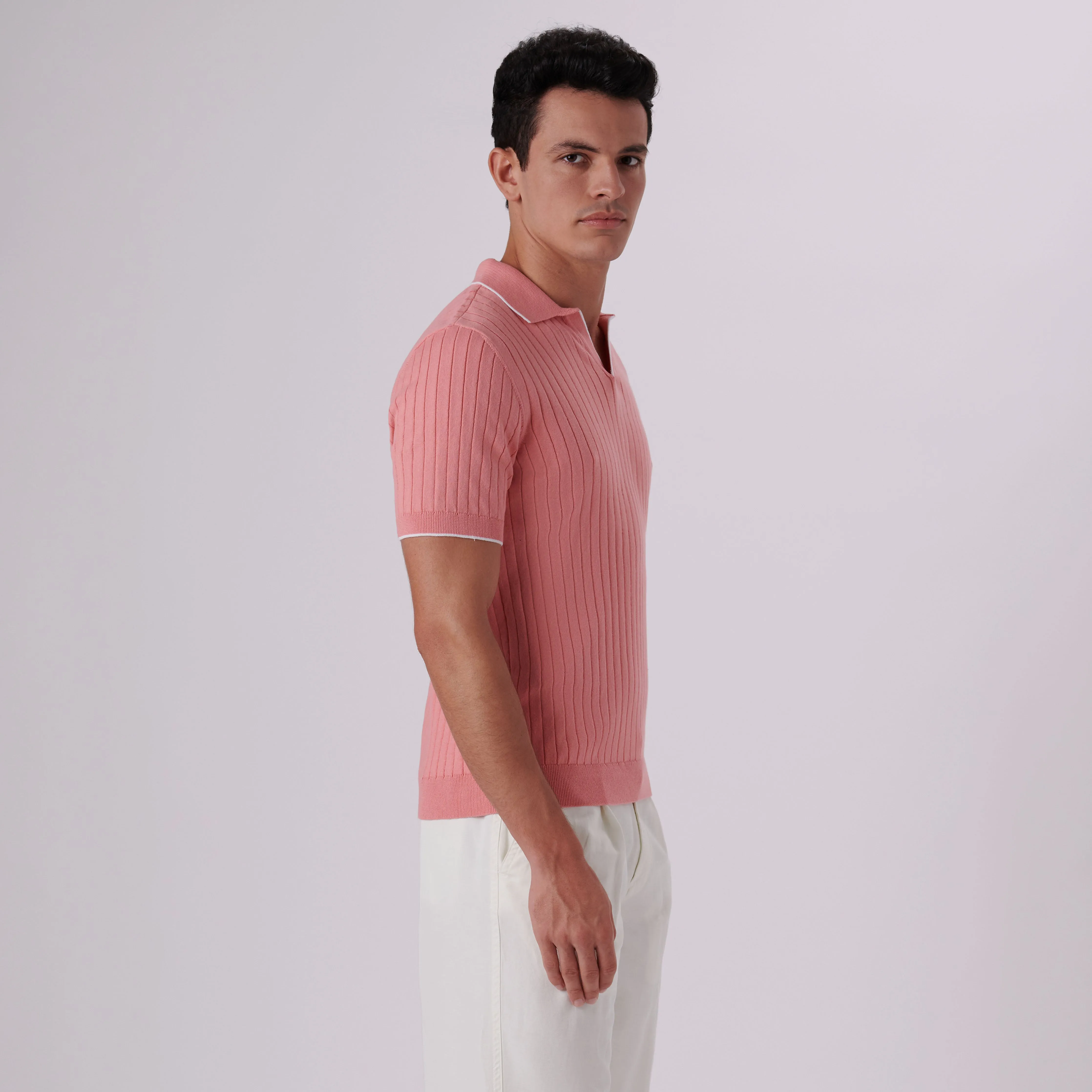 Rib Knit Short Sleeve Johnny Collar Sweater sold by Bugatchi product image thumbnail 3