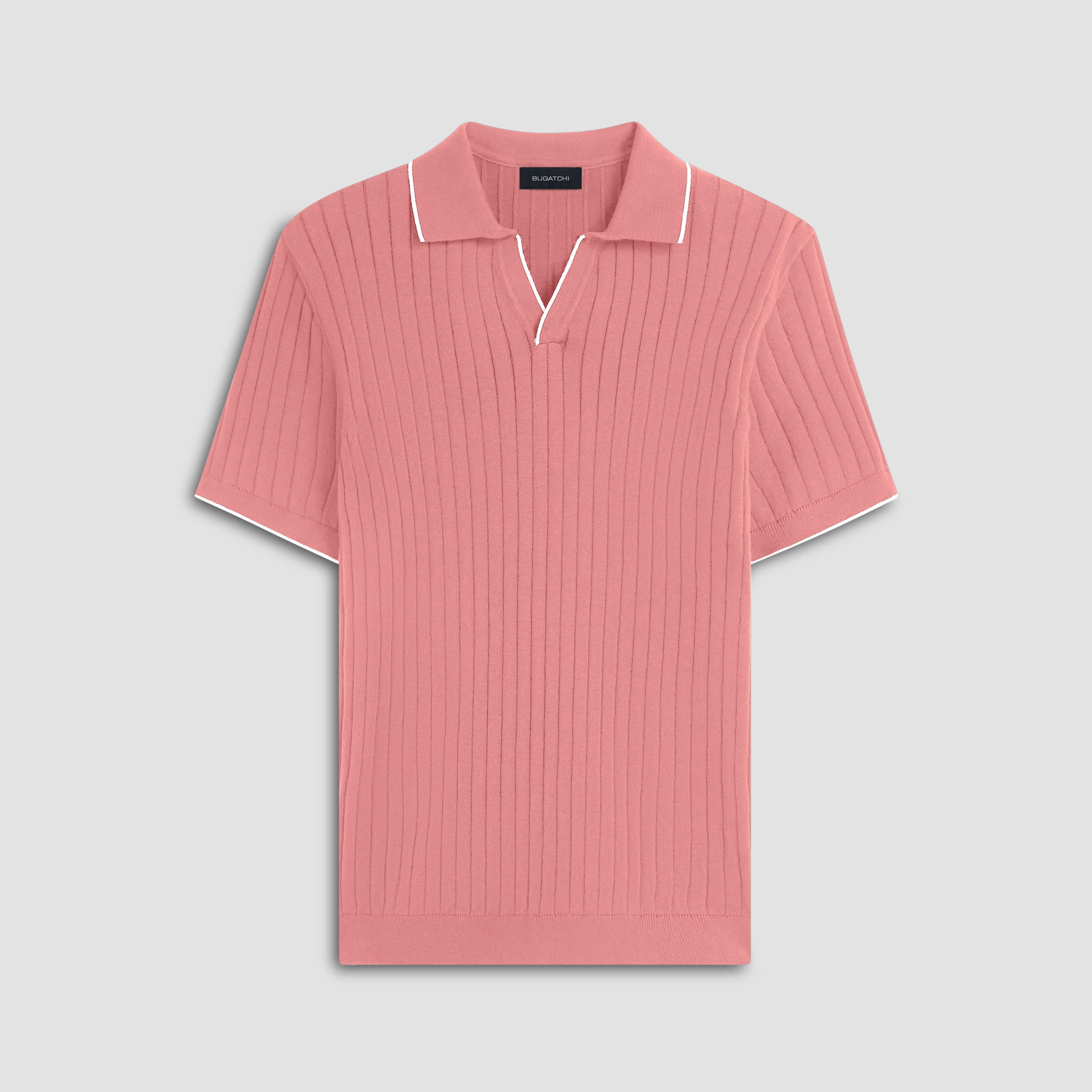 Rib Knit Short Sleeve Johnny Collar Sweater sold by Bugatchi