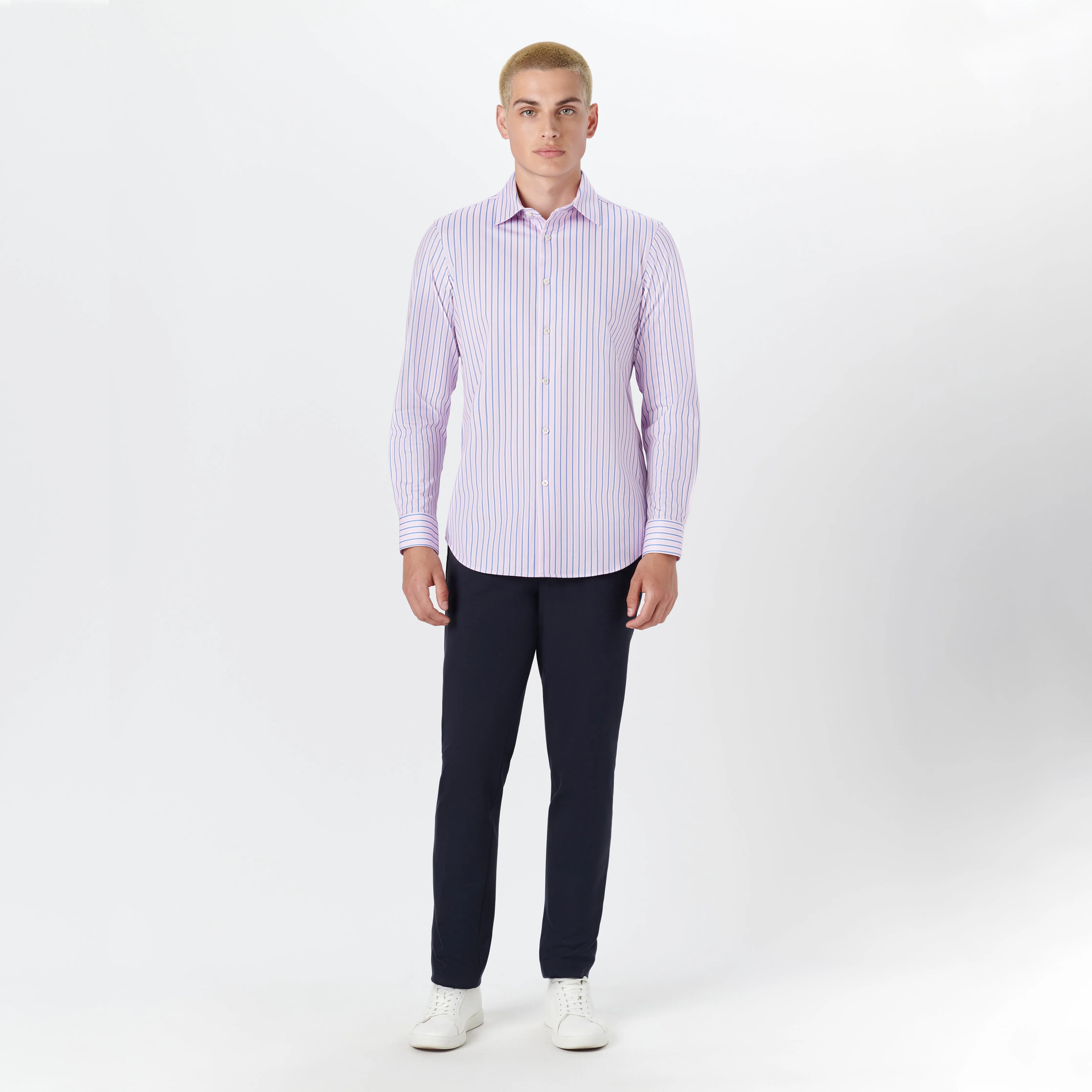 JAMES Pin Stripe OoohCotton Twill Shirt sold by Bugatchi product image thumbnail 5