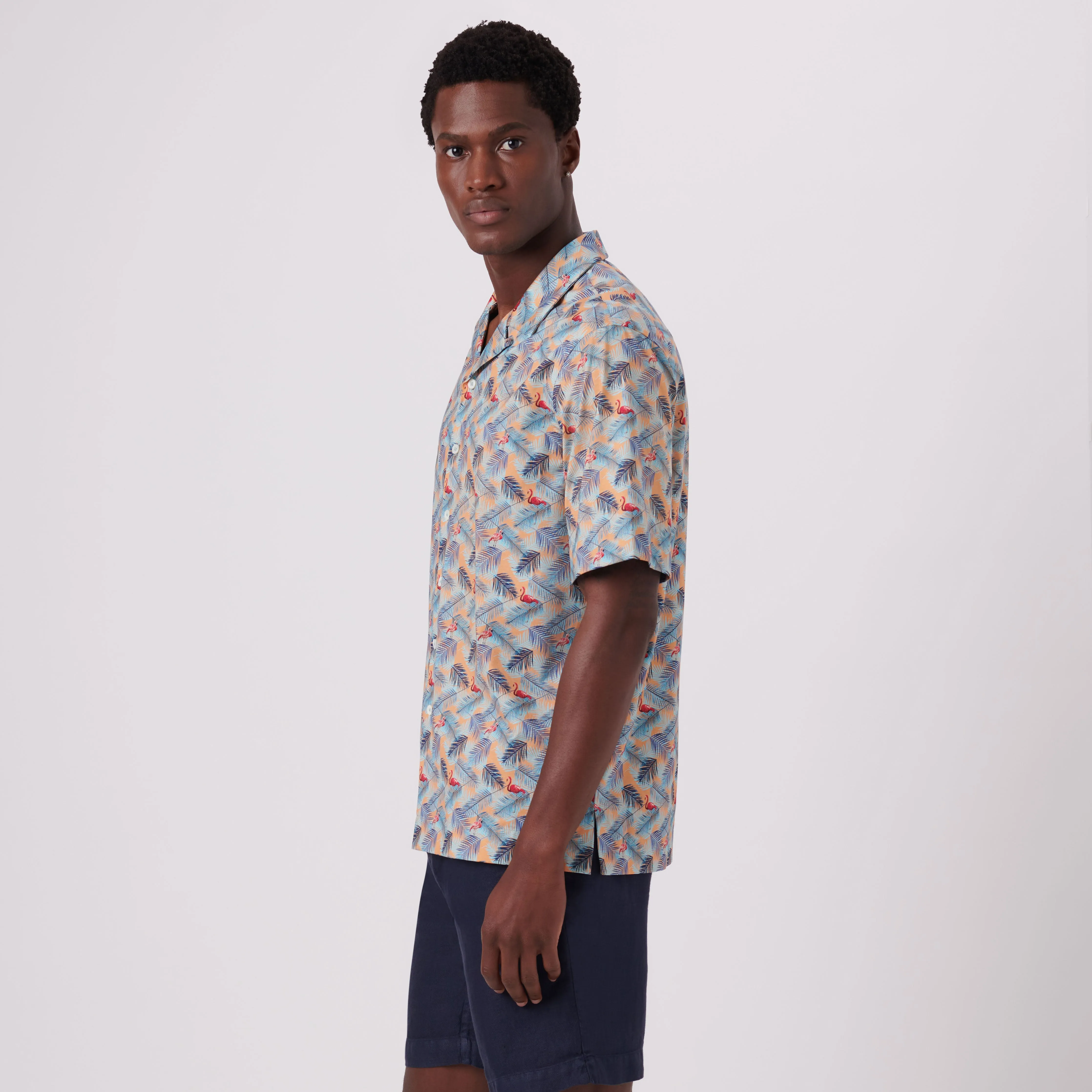 Cole Flamingo Print OoohCotton Camp Shirt sold by Bugatchi product image thumbnail 3