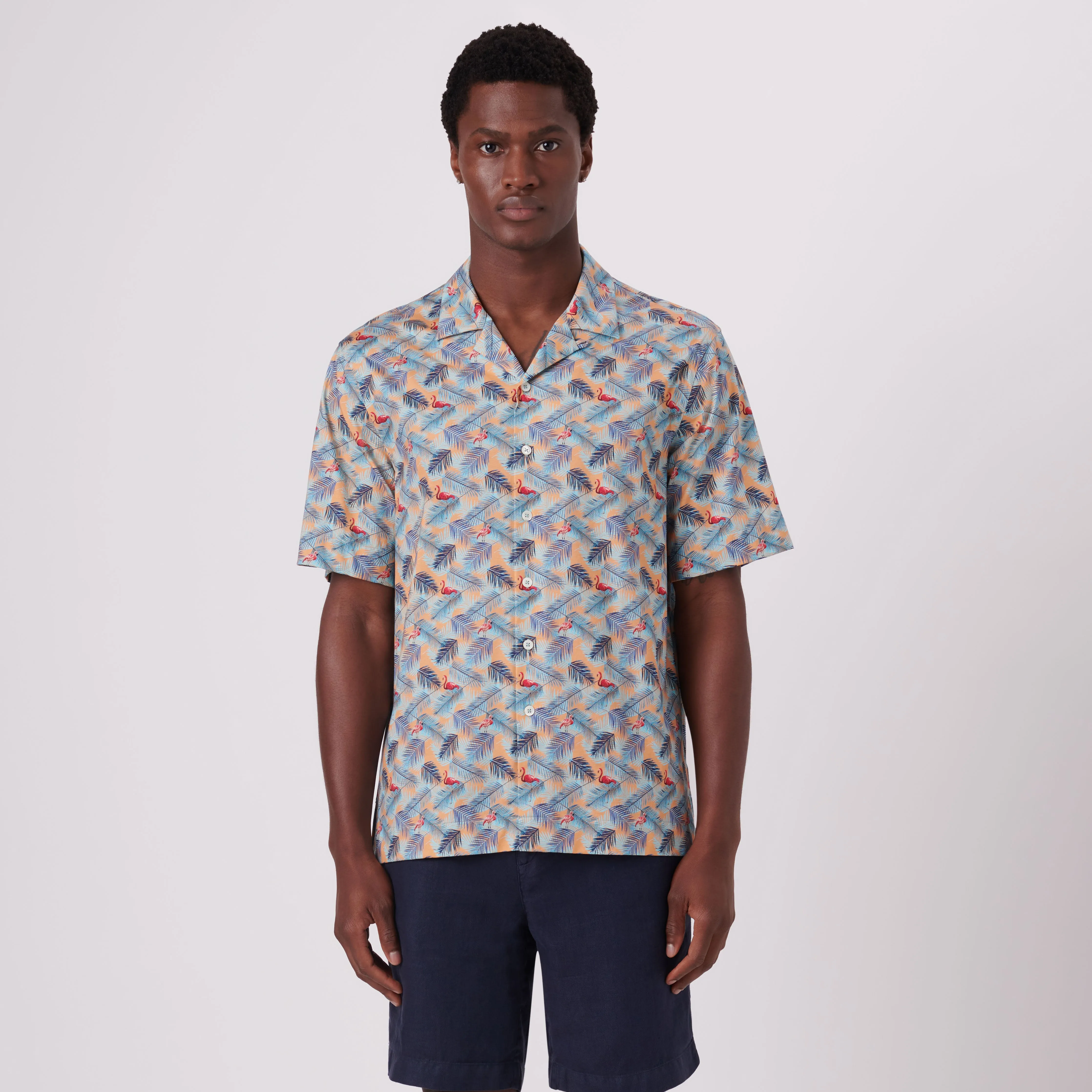 Cole Flamingo Print OoohCotton Camp Shirt sold by Bugatchi product image thumbnail 2