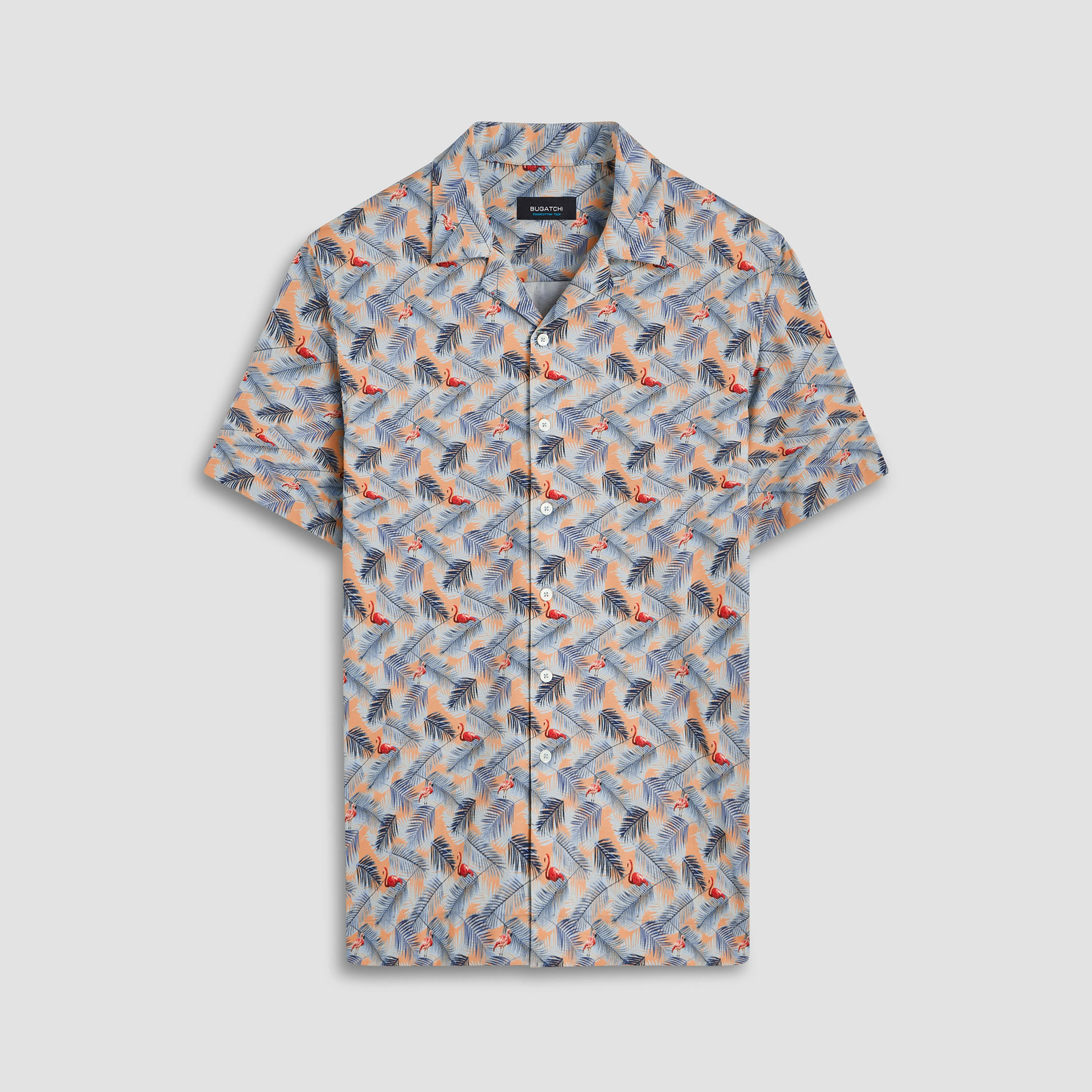Cole Flamingo Print OoohCotton Camp Shirt sold by Bugatchi