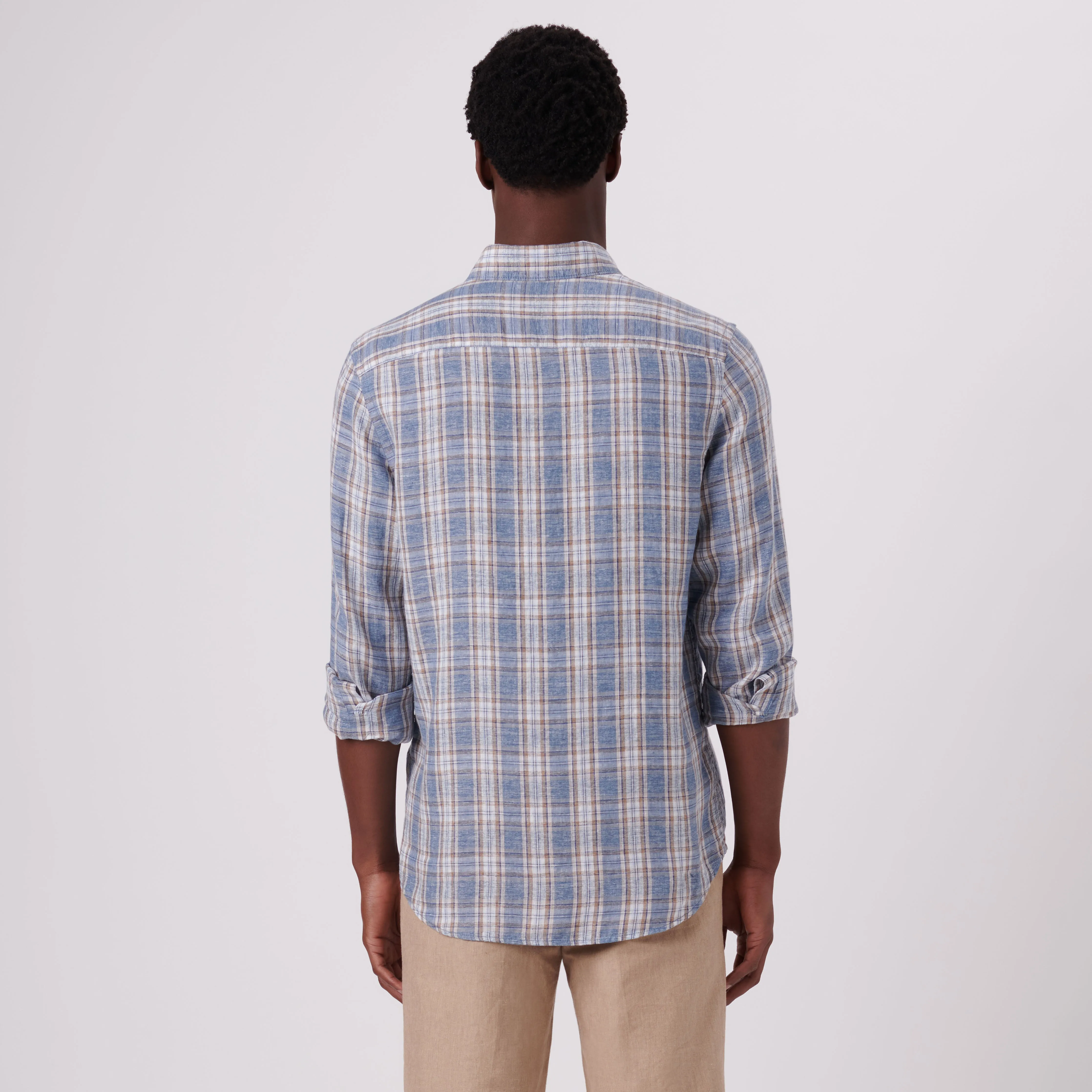 Karl Plaid Check Linen Shirt sold by Bugatchi product image thumbnail 4