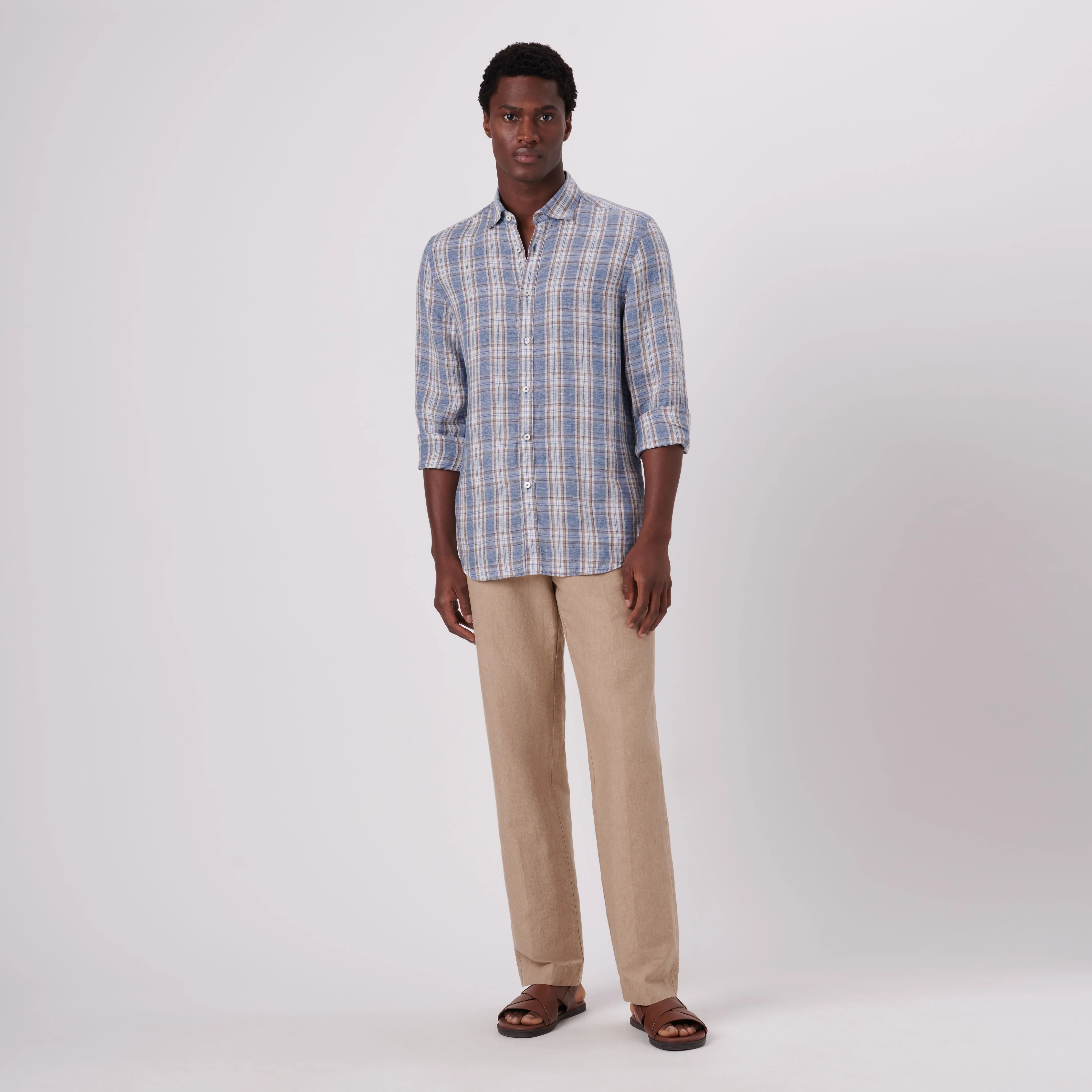 Karl Plaid Check Linen Shirt sold by Bugatchi product image thumbnail 5