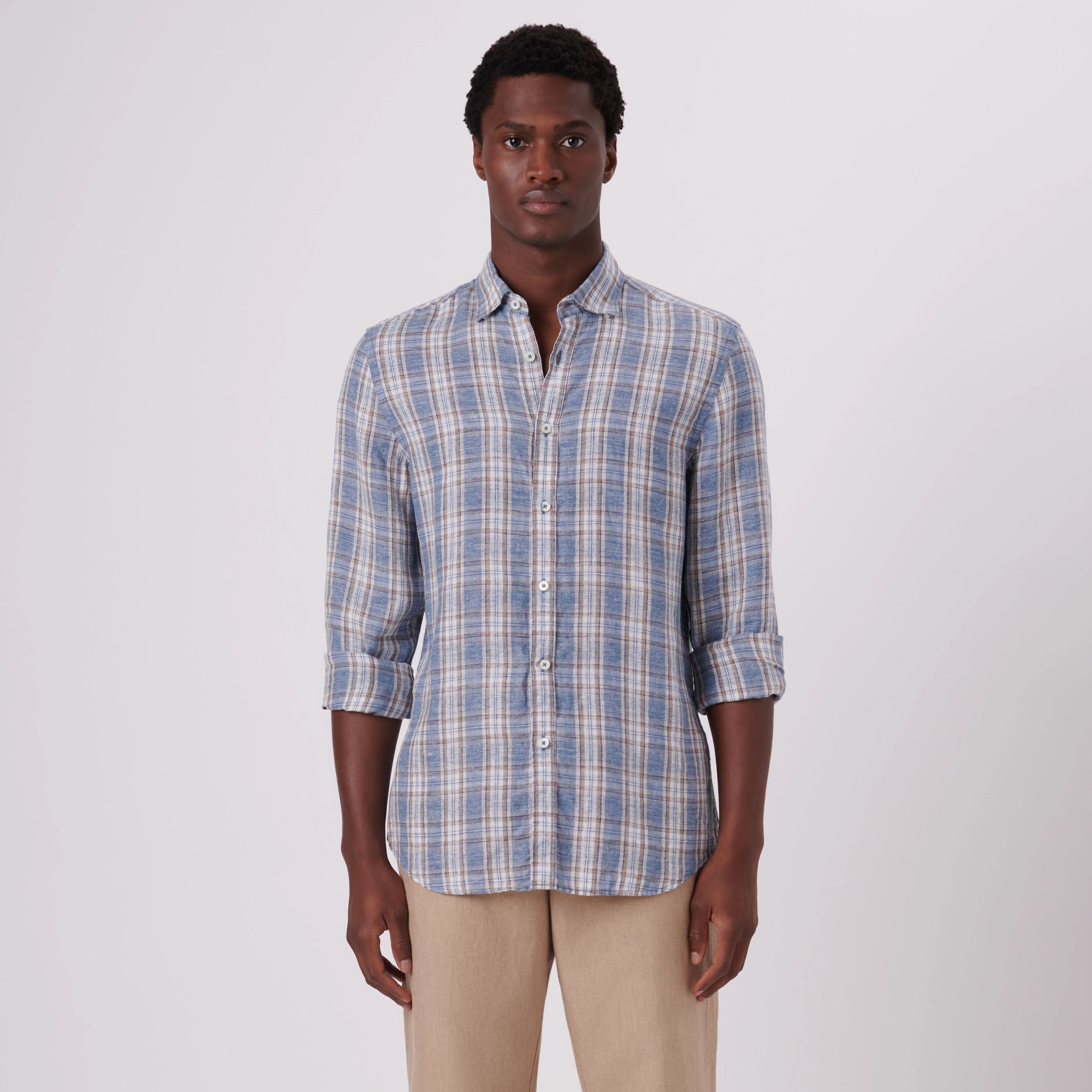 Karl Plaid Check Linen Shirt sold by Bugatchi product image thumbnail 2