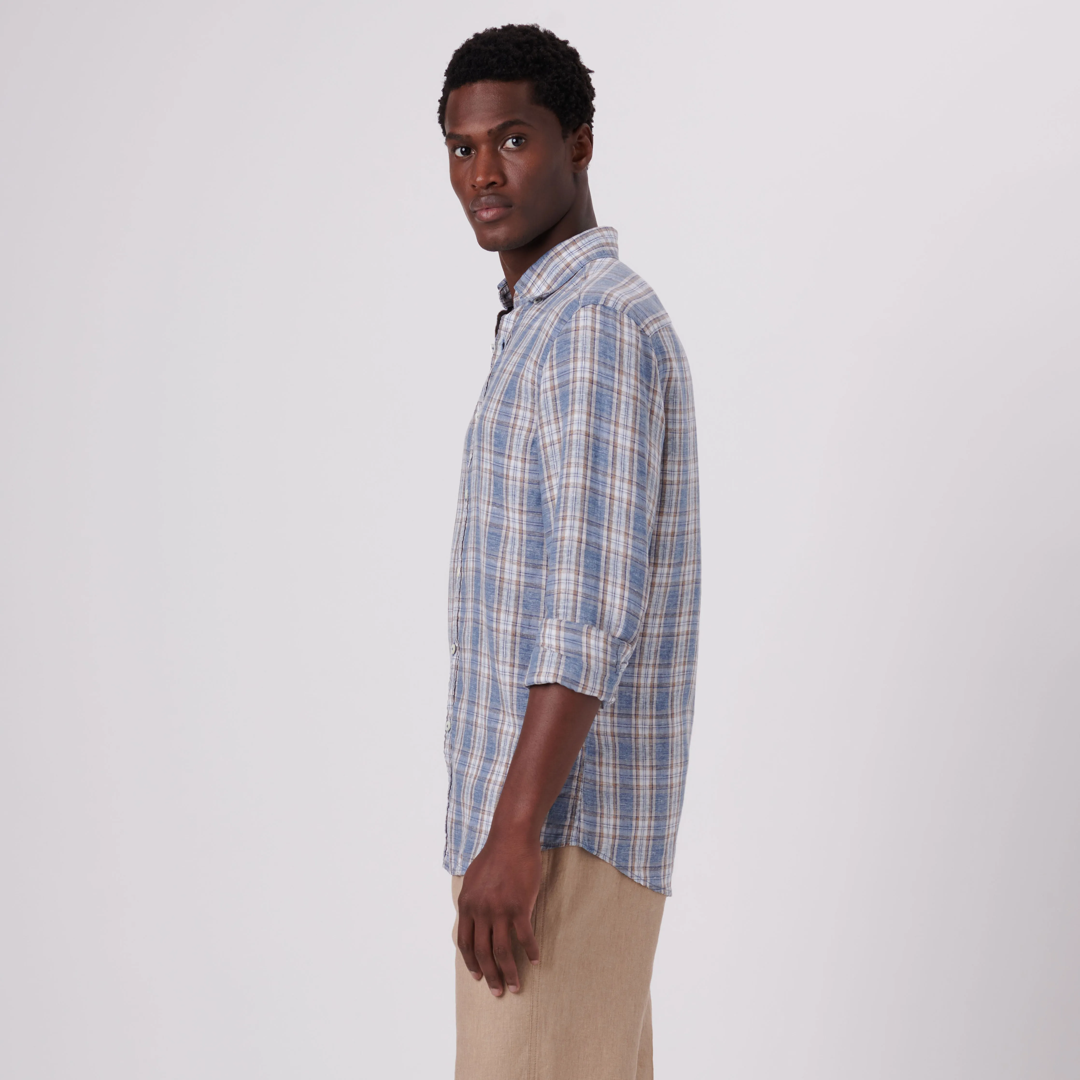 Karl Plaid Check Linen Shirt sold by Bugatchi product image thumbnail 3