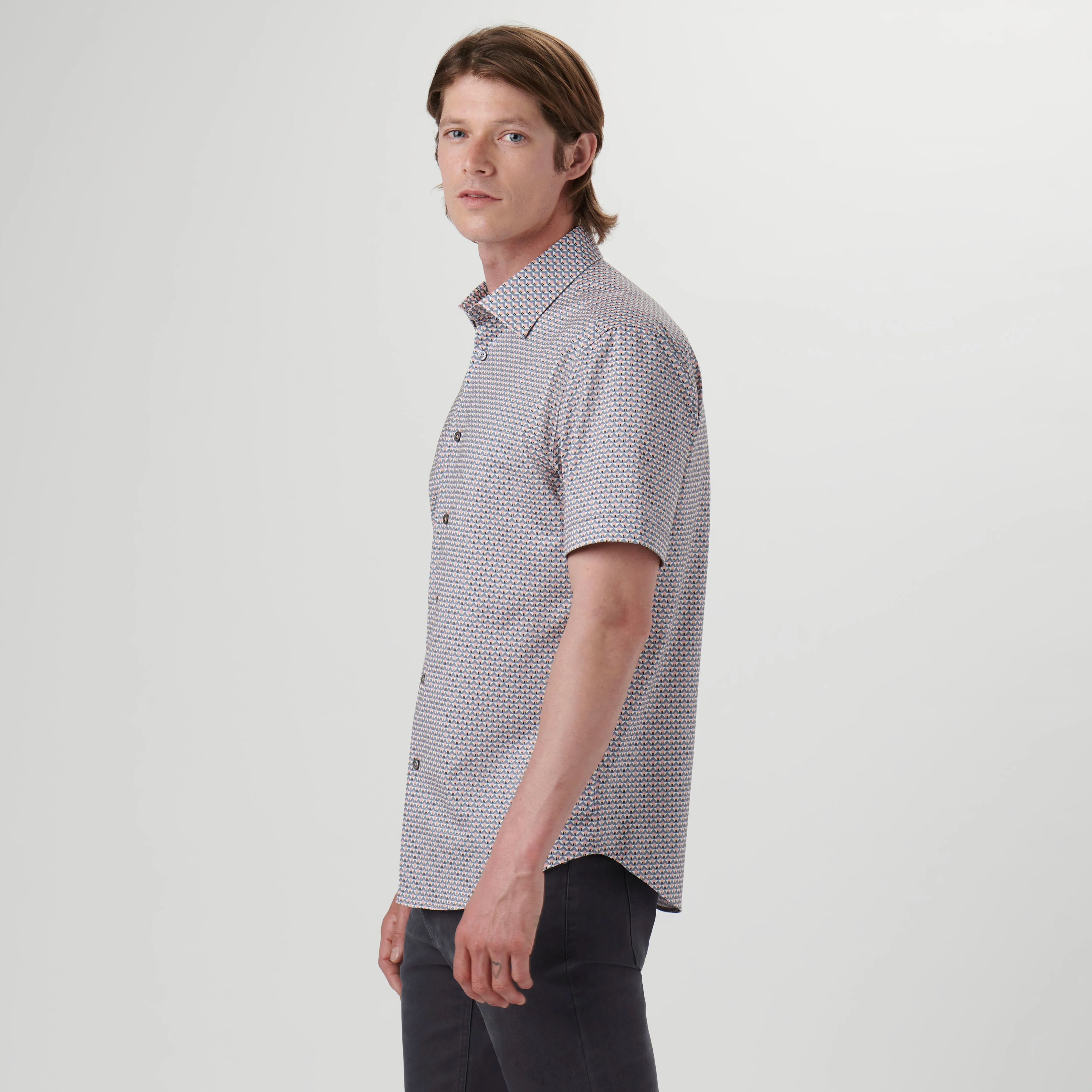 Miles Geometric OoohCotton Short Sleeve Shirt sold by Bugatchi product image thumbnail 3