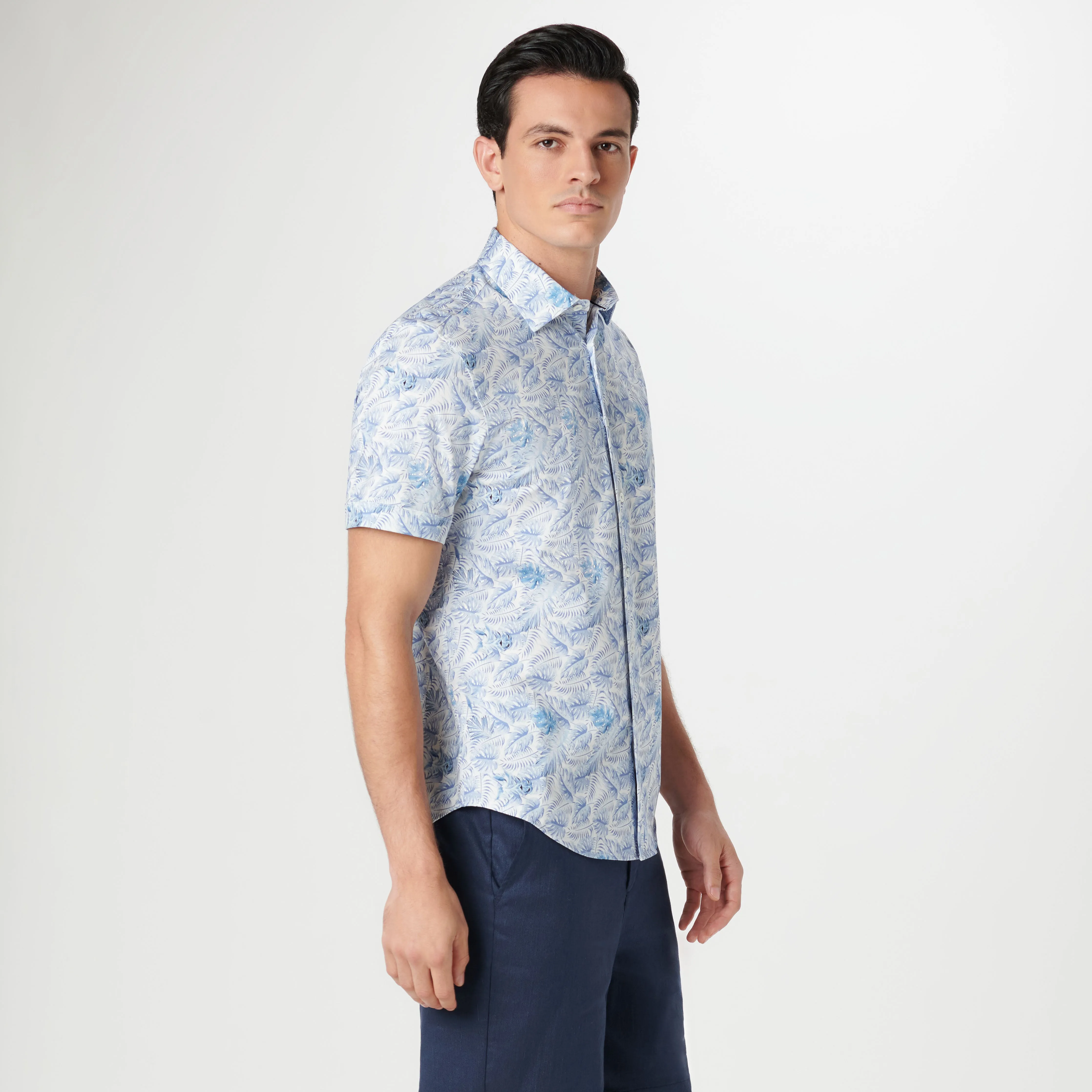 Miles Leaf Print OoohCotton Short Sleeve Shirt sold by Bugatchi product image thumbnail 3