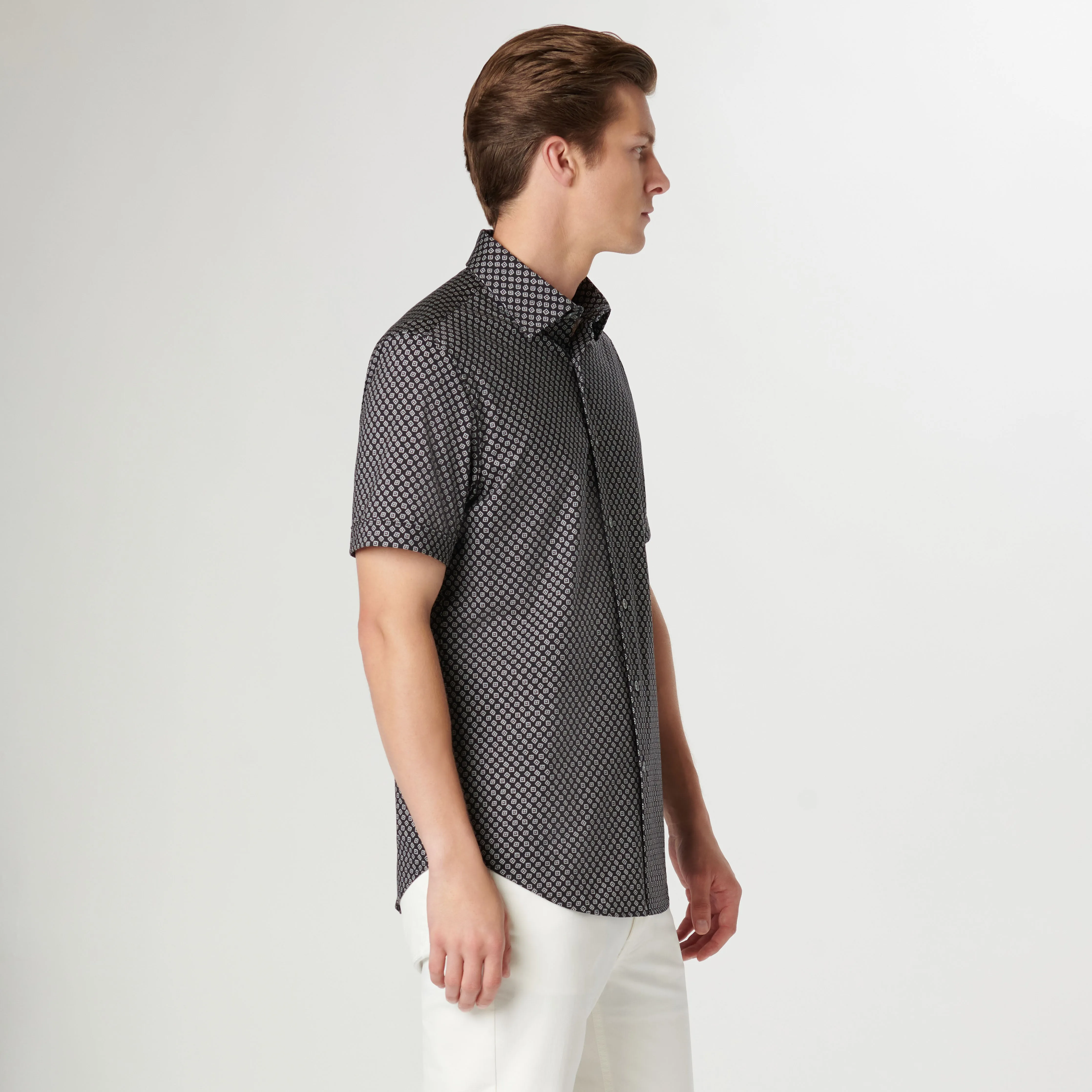 Miles Geometric OoohCotton Short Sleeve Shirt sold by Bugatchi product image thumbnail 3