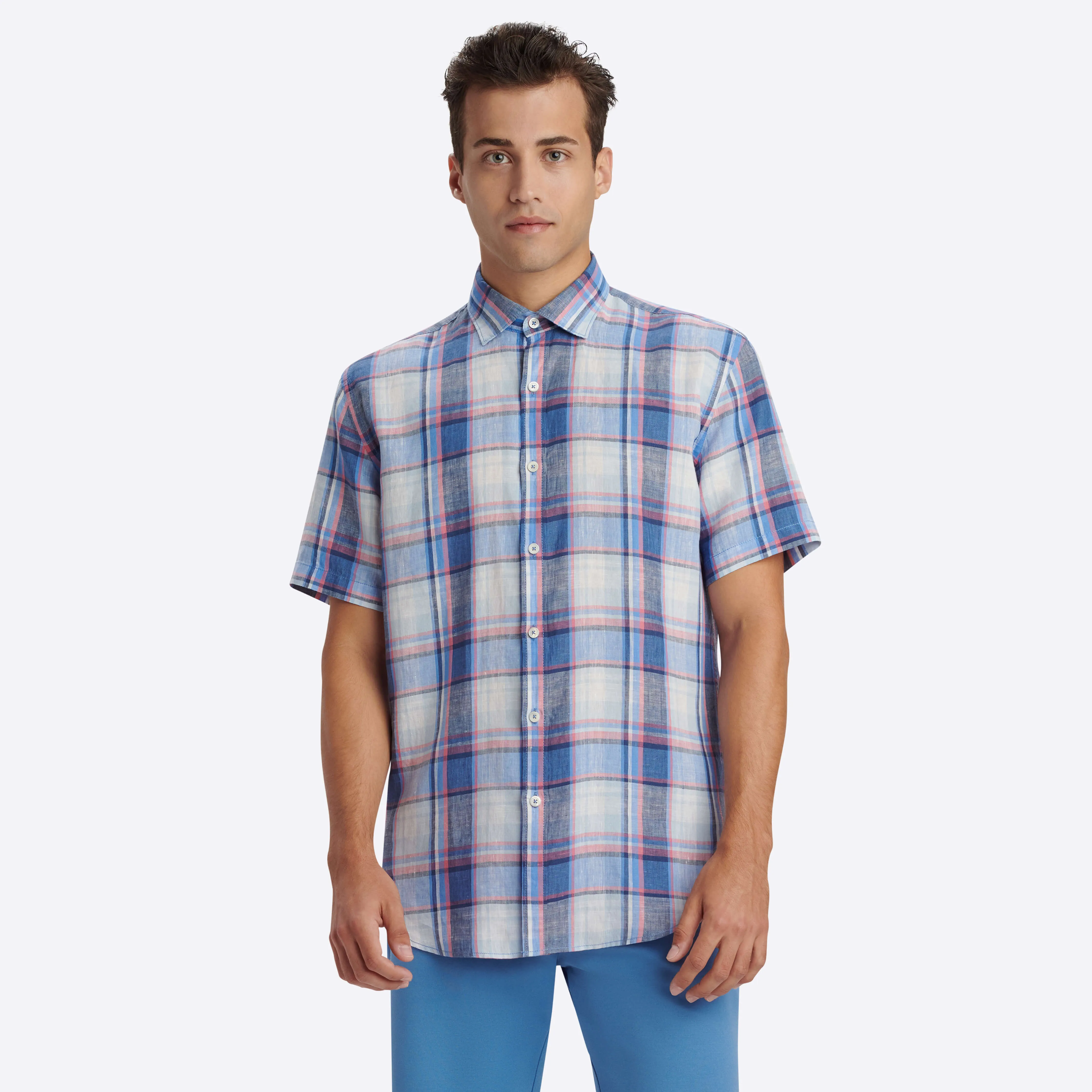 Orson Plaid Check Short Sleeve Shirt sold by Bugatchi product image thumbnail 2