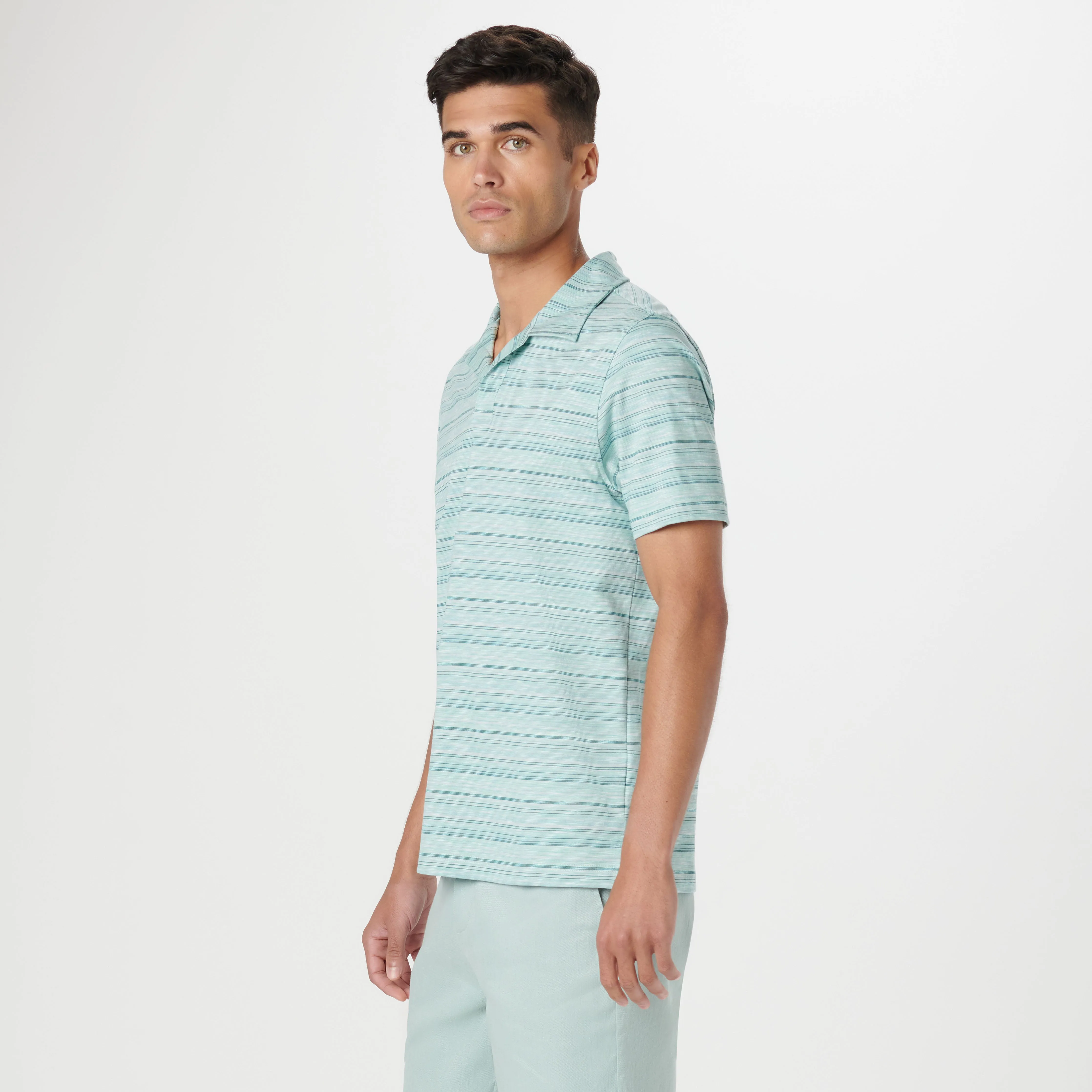 Striped Johnny Collar Polo sold by Bugatchi product image thumbnail 3