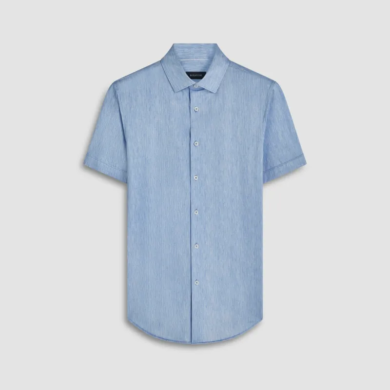 Miles Chambray Print OoohCotton Short Sleeve Shirt made by Bugatchi