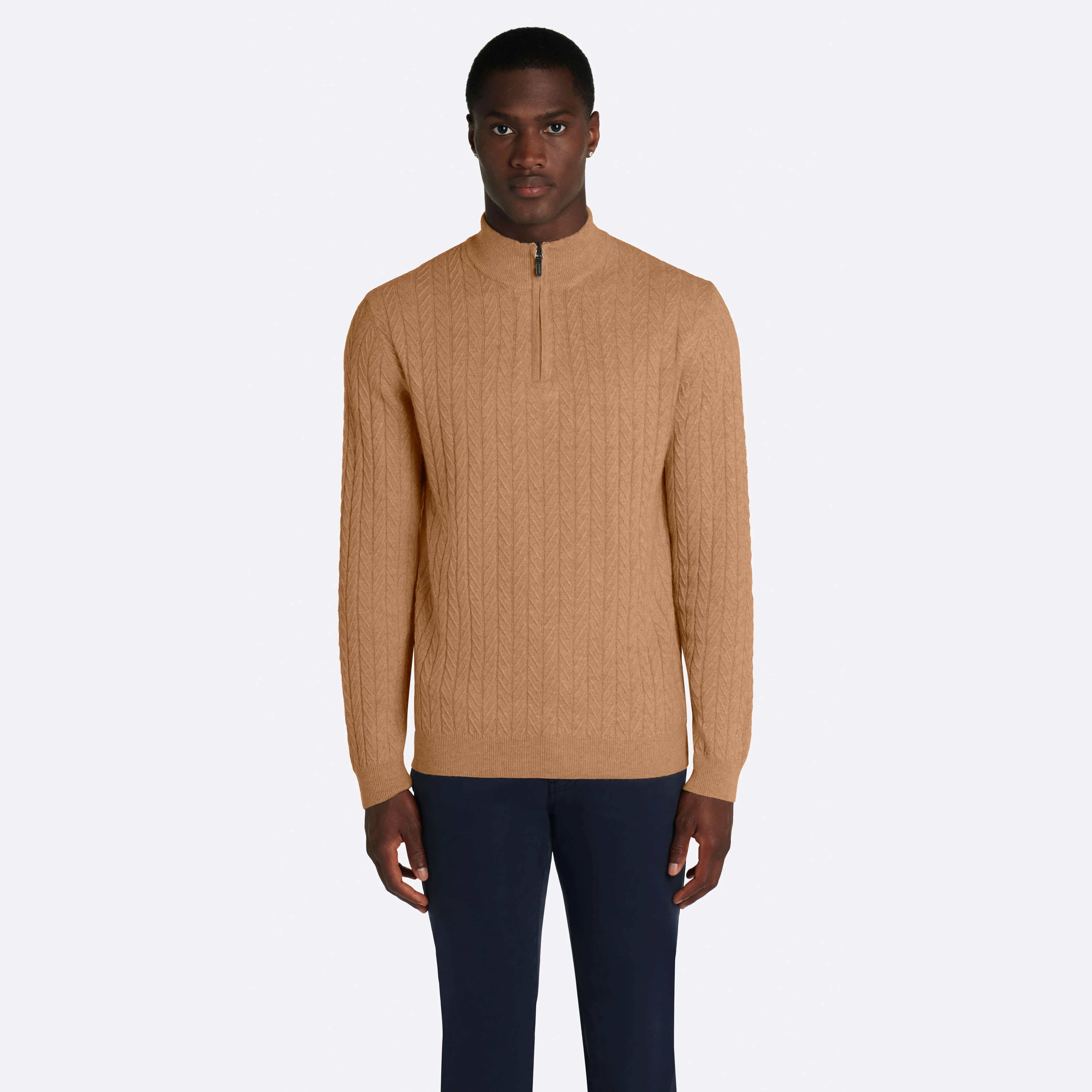 Cable Knit Quarter Zip Mock Neck Sweater sold by Bugatchi product image thumbnail 2